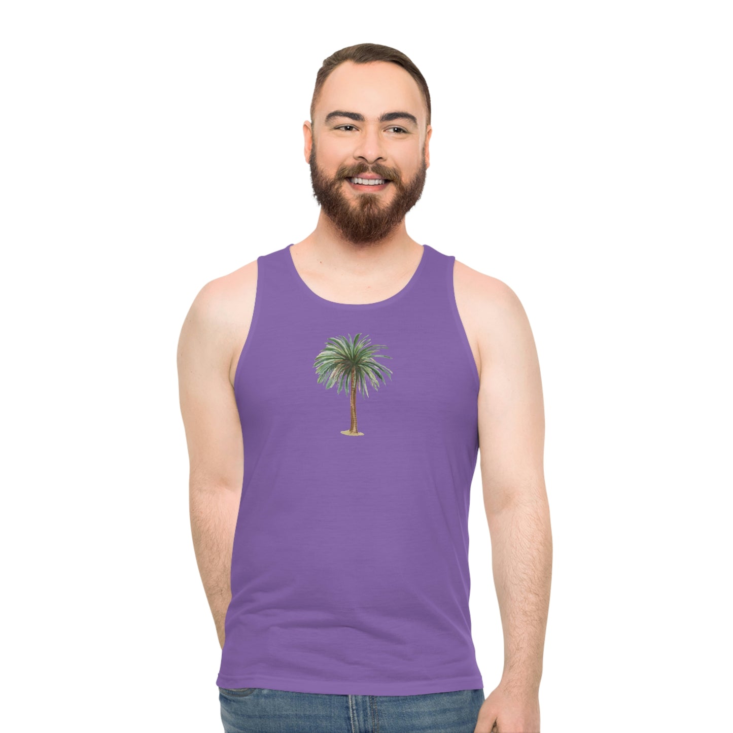 ‘This is my Happy Place. Island Vibes’ Printed Front & Back.  Unisex Tank Top (AOP)