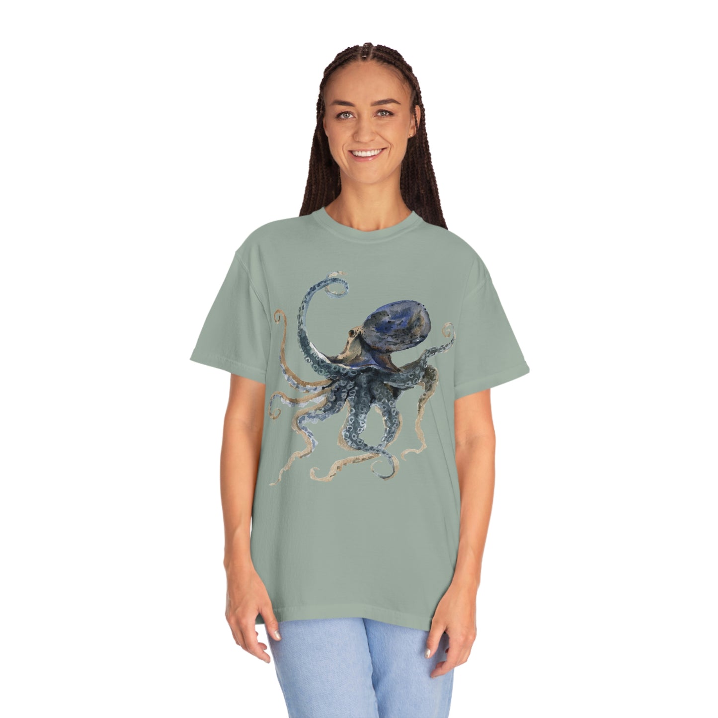 ‘Octopus’ Printed Front & Back.   Unisex Garment-Dyed T-shirt