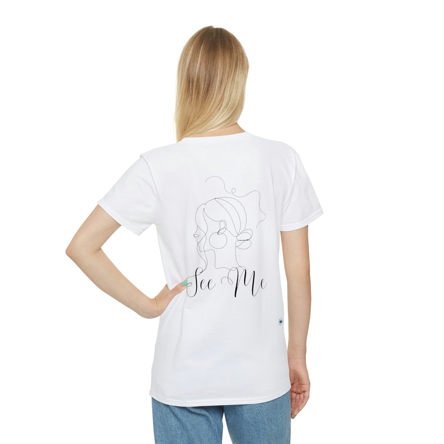 ‘Caged woman (front) See Me (back). Printed Front & Back.  Unisex Iconic T-Shirt