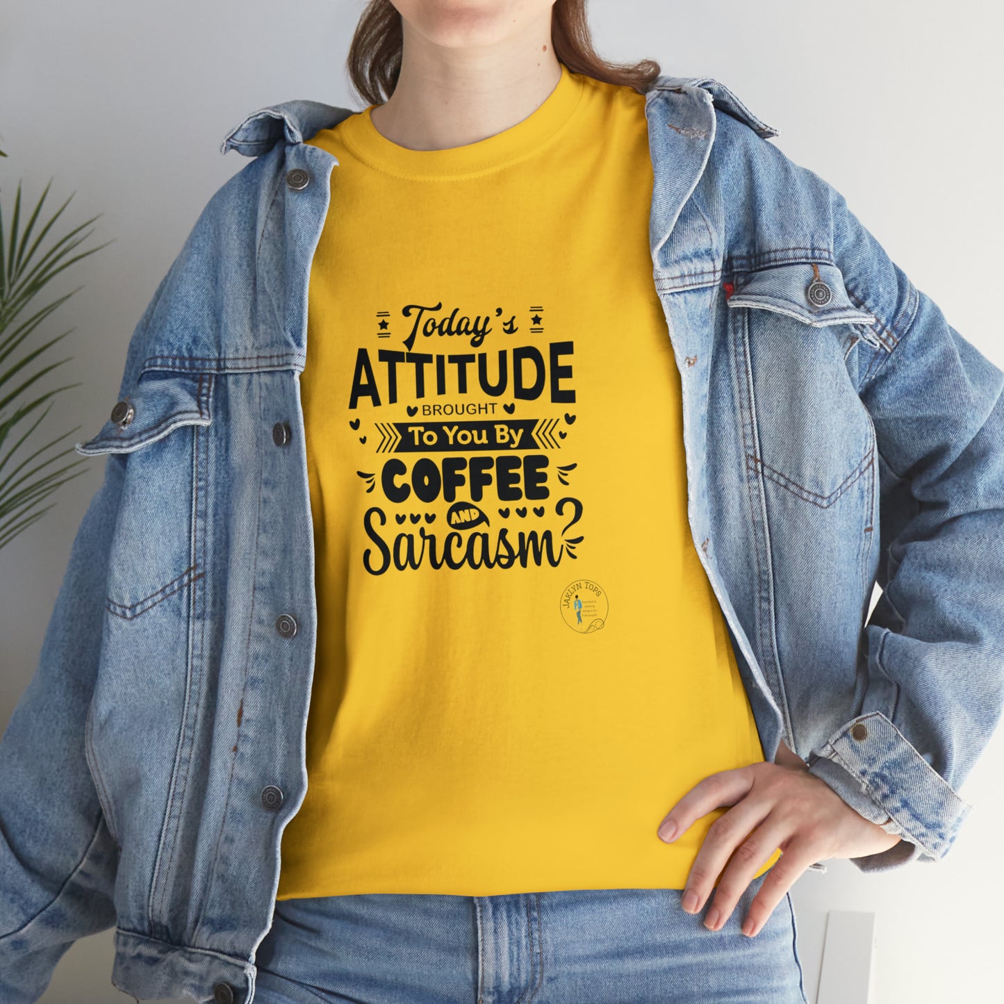 ‘Todays attitude brought to you by Coffee and Sarcasm’ Unisex Heavy Cotton Tee