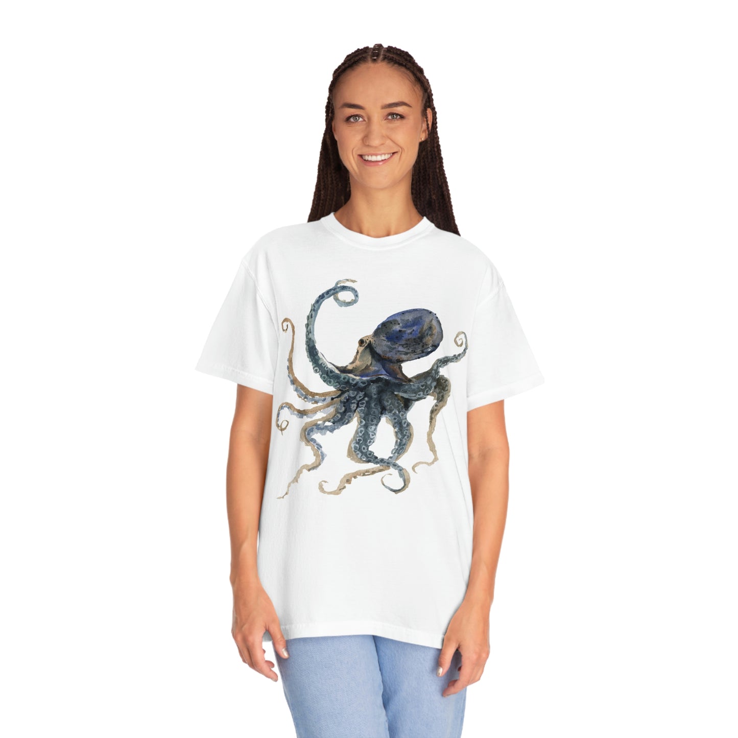 ‘Octopus’ Printed Front & Back.   Unisex Garment-Dyed T-shirt