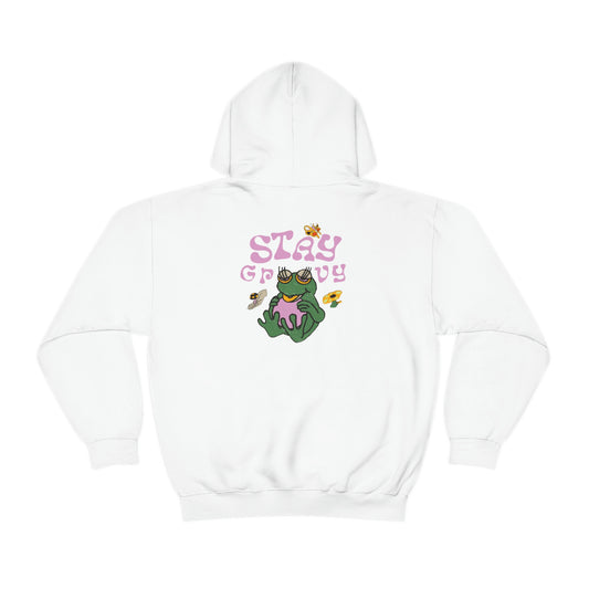 ‘Stay Groovy’ Printed on Both sides.  Unisex Heavy Blend™ Hooded Sweatshirt