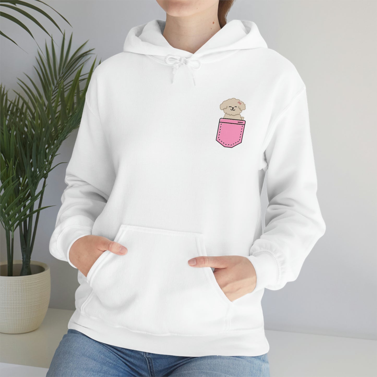 ‘Pocket Puppy’ Printed Front & Back.  Unisex Heavy Blend™ Hooded Sweatshirt