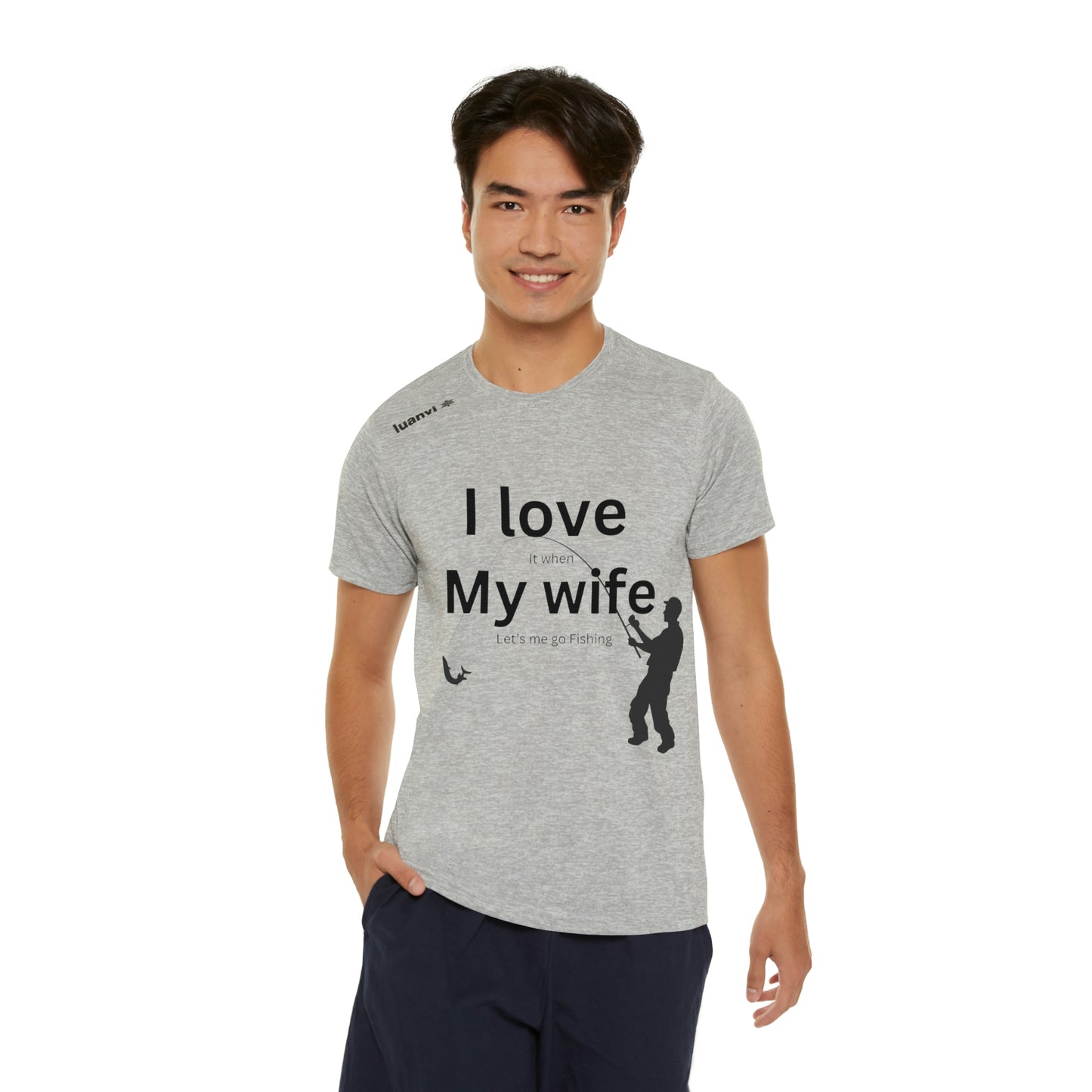 ‘I LOVE it when MY WIFE lets me go fishing’ Printed Front & Back.  Men's Sports T-shirt