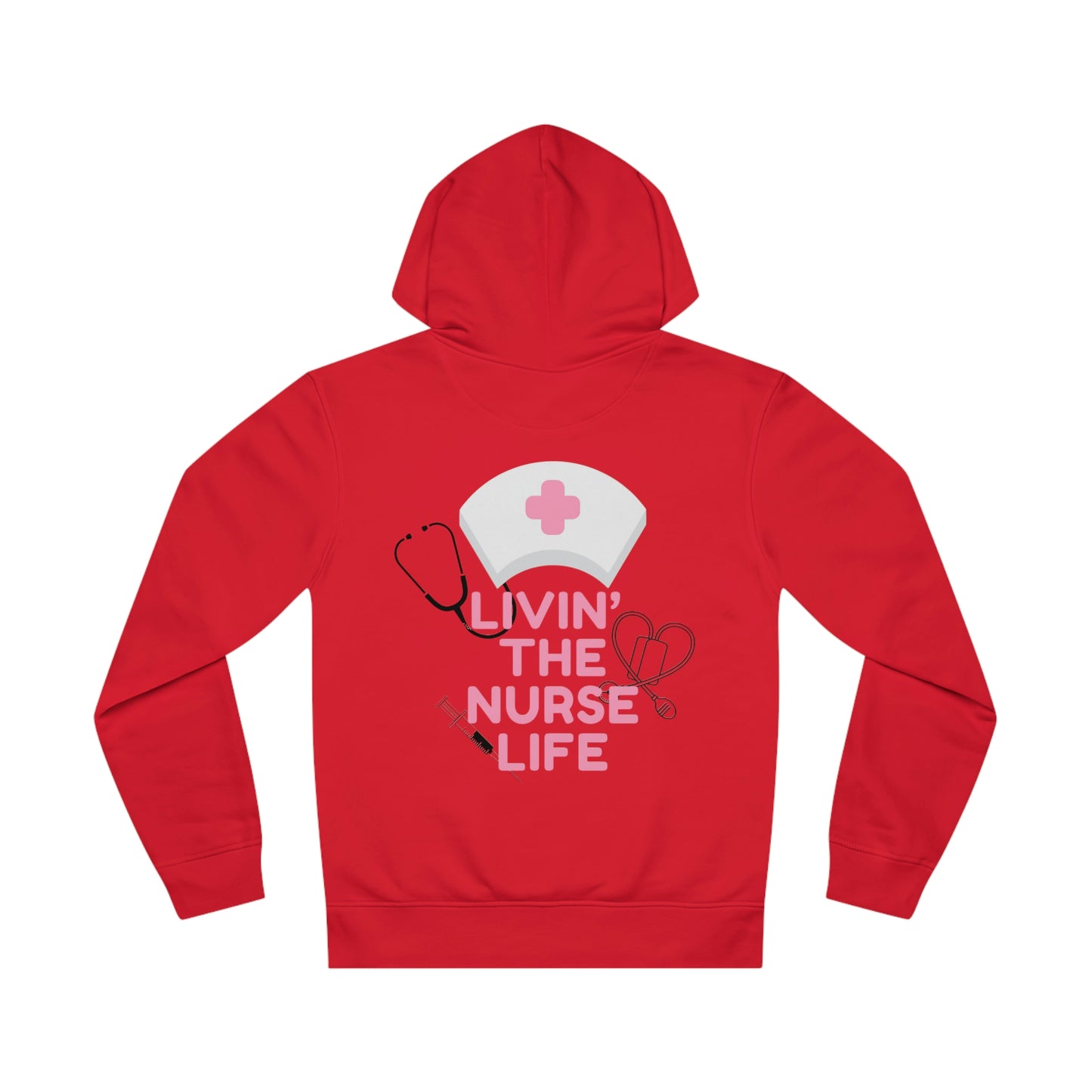 'Livin' The Nurse Life' impreso en ambos lados. Sudadera con capucha baterista unisex