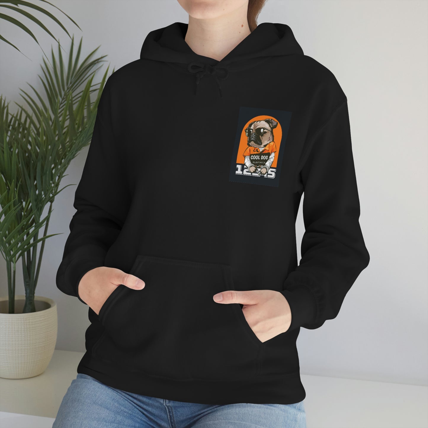 Sudadera con capucha 'Cool Dog' unisex Heavy Blend™ ESTAMPADA en la parte delantera y trasera