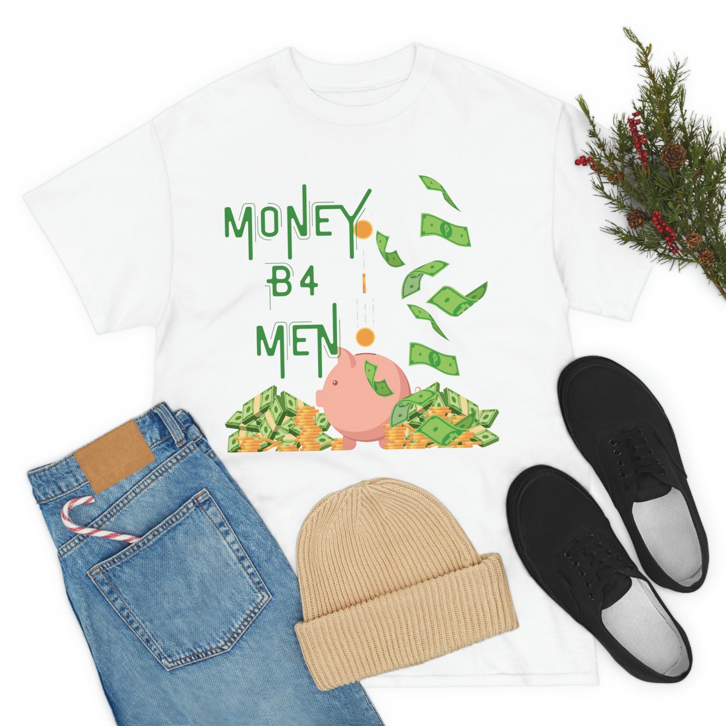 Camiseta de algodón pesado unisex 'Money B4 Men'