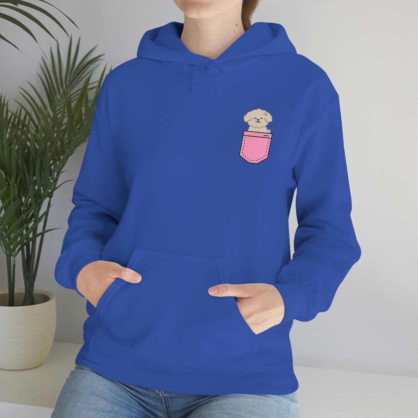 ‘Pocket Puppy’ Printed Front & Back.  Unisex Heavy Blend™ Hooded Sweatshirt