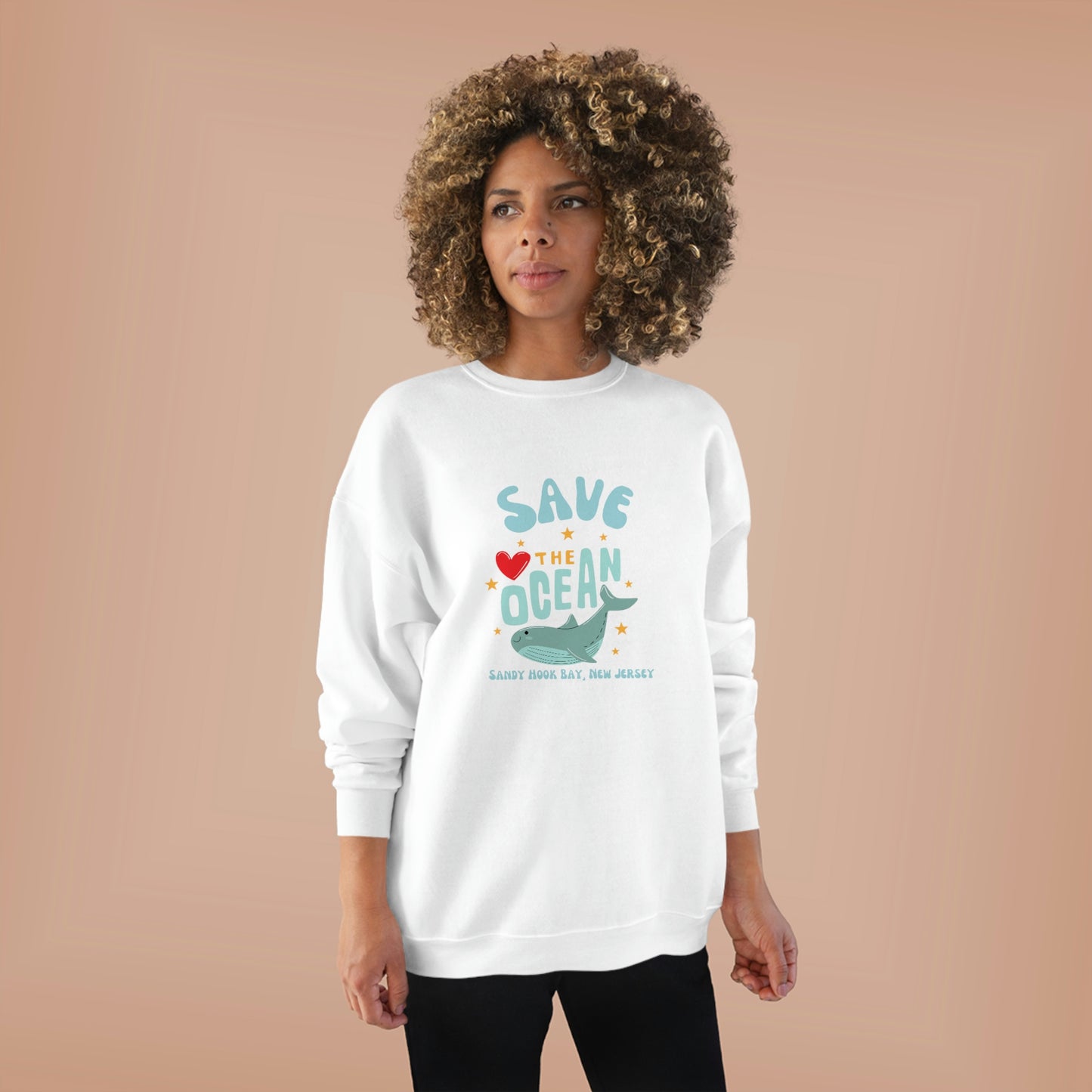 ‘Save the Ocean. Sandy Hook Bay, New Jersey’ ORIGINAL DESIGN Unisex EcoSmart® Crewneck Sweatshirt