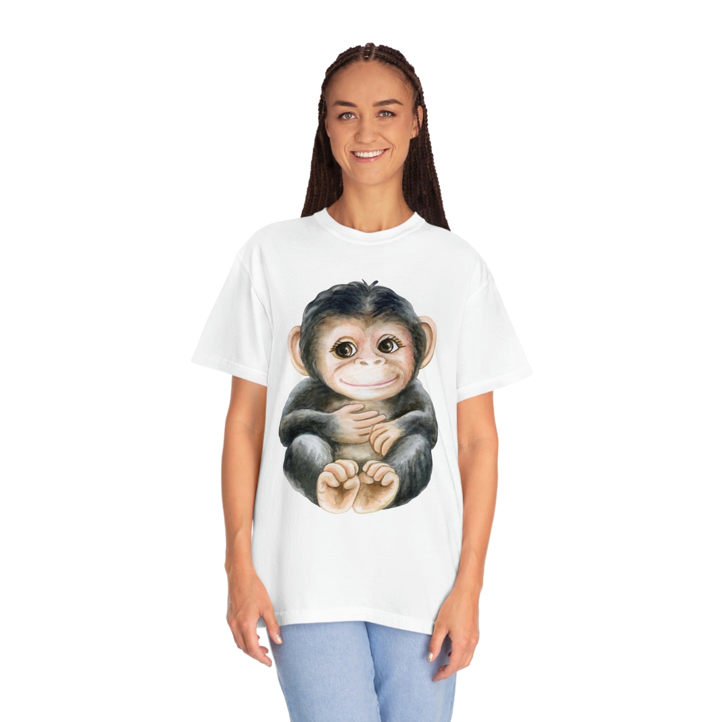 ‘Baby monkey’ Printed Front & Back.  Unisex Garment-Dyed T-shirt