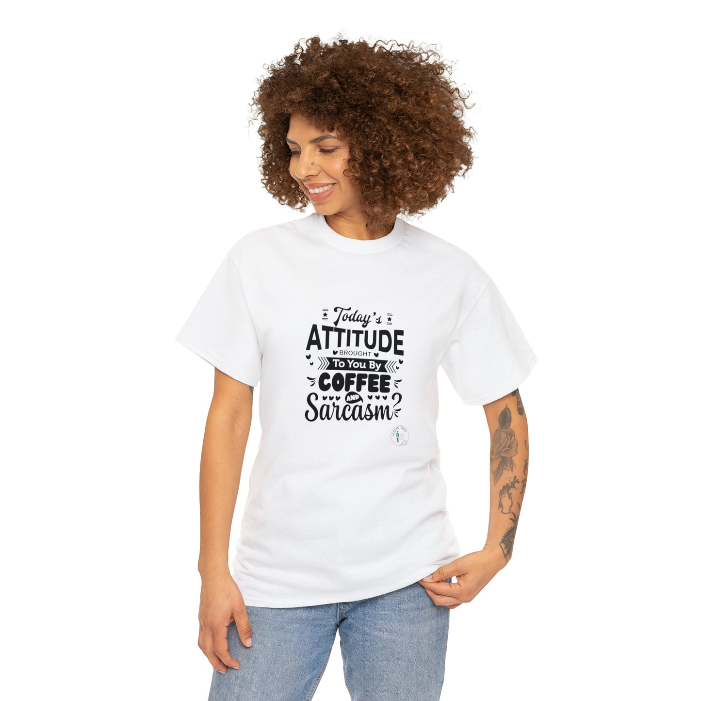 ‘Todays attitude brought to you by Coffee and Sarcasm’ Unisex Heavy Cotton Tee