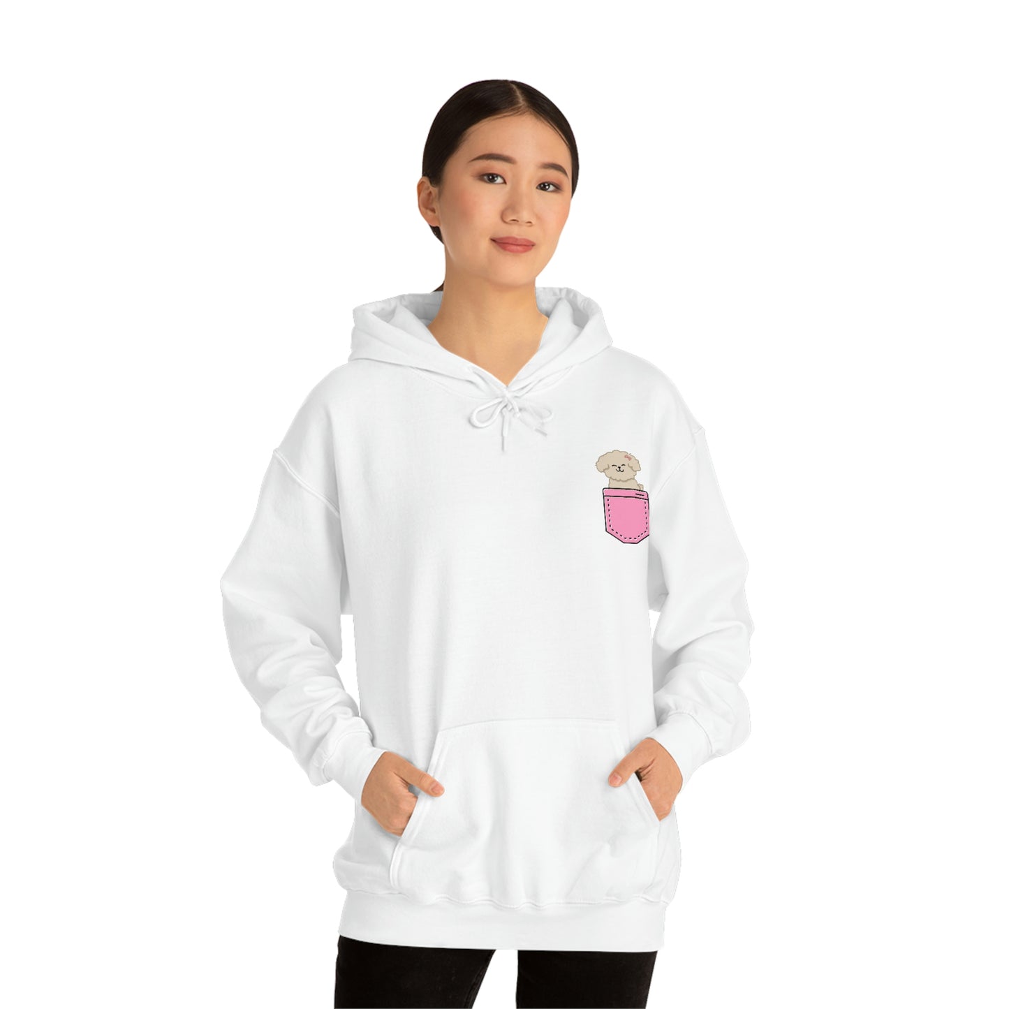 ‘Pocket Puppy’ Printed Front & Back.  Unisex Heavy Blend™ Hooded Sweatshirt