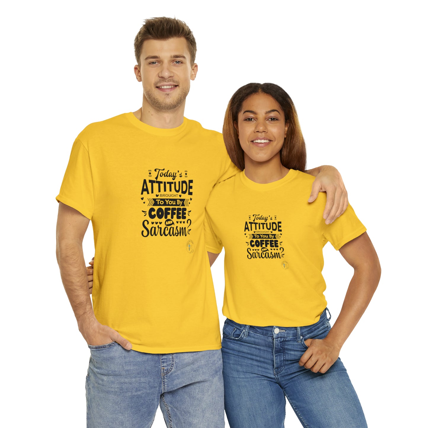 ‘Todays attitude brought to you by Coffee and Sarcasm’ Unisex Heavy Cotton Tee