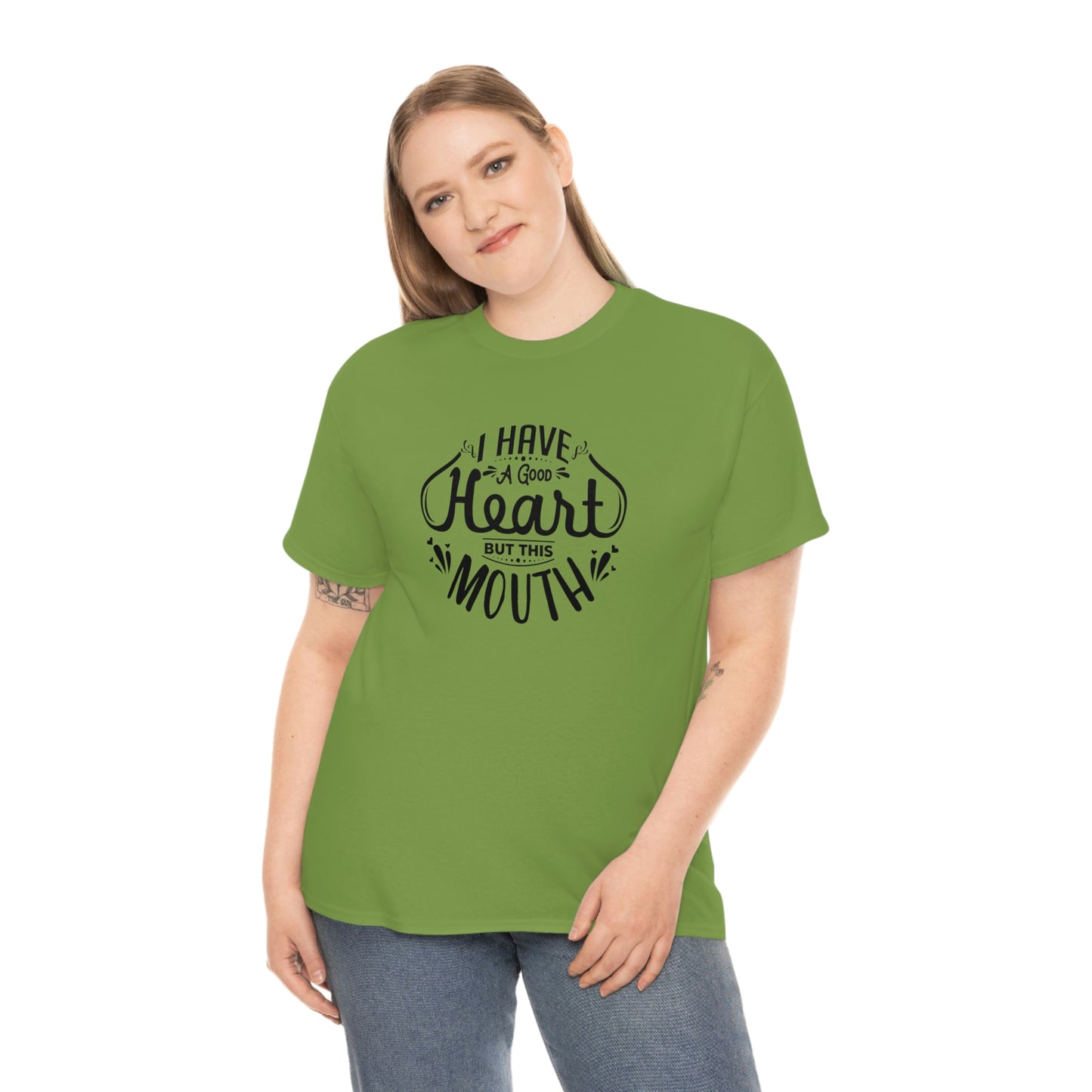 ‘I have a good heart. But this mouth’ Unisex Heavy Cotton Tee