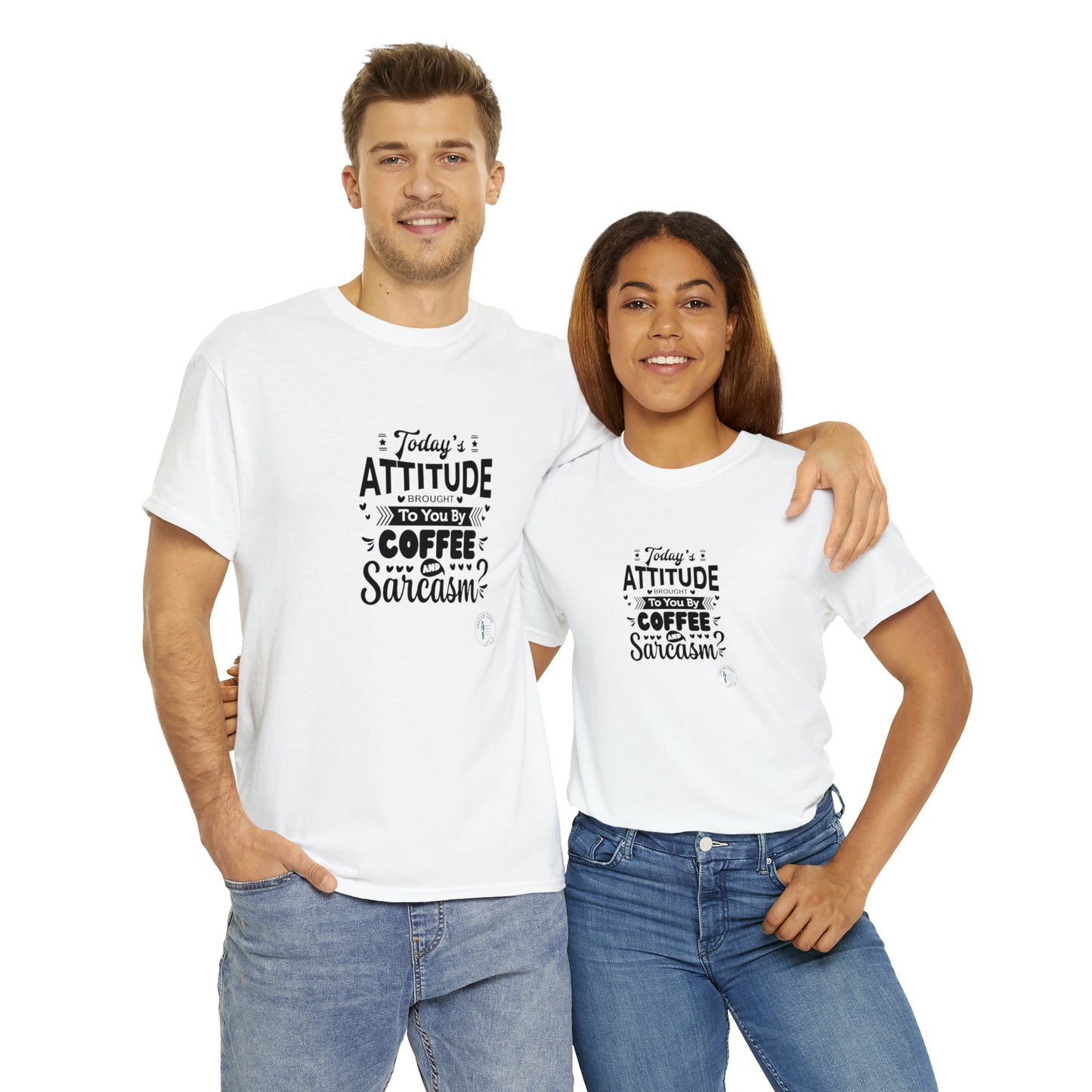 ‘Todays attitude brought to you by Coffee and Sarcasm’ Unisex Heavy Cotton Tee