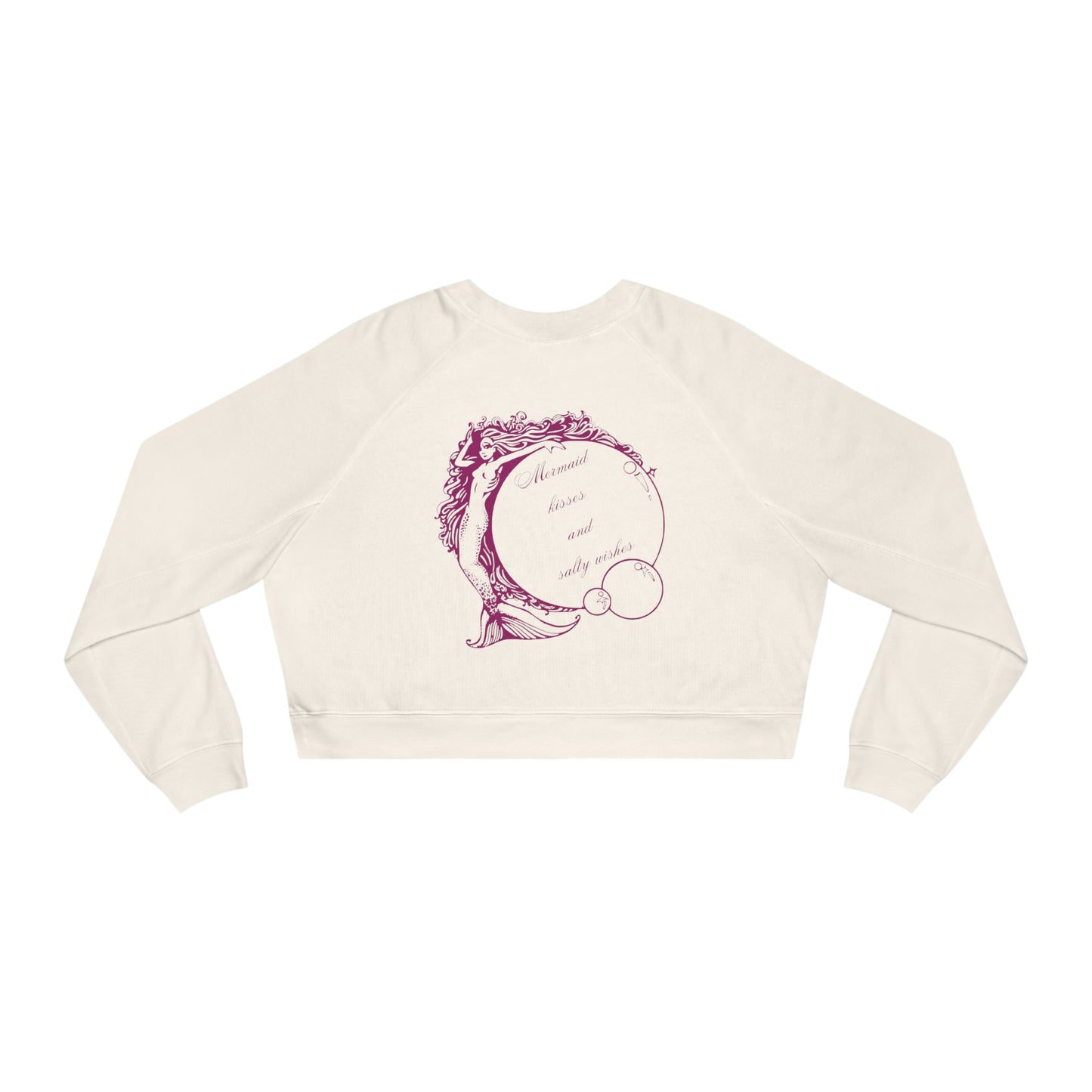 ‘Mermaid Kisses and Salty Wishes.’ Printed Front & Back.  Women's Cropped Fleece Pullover