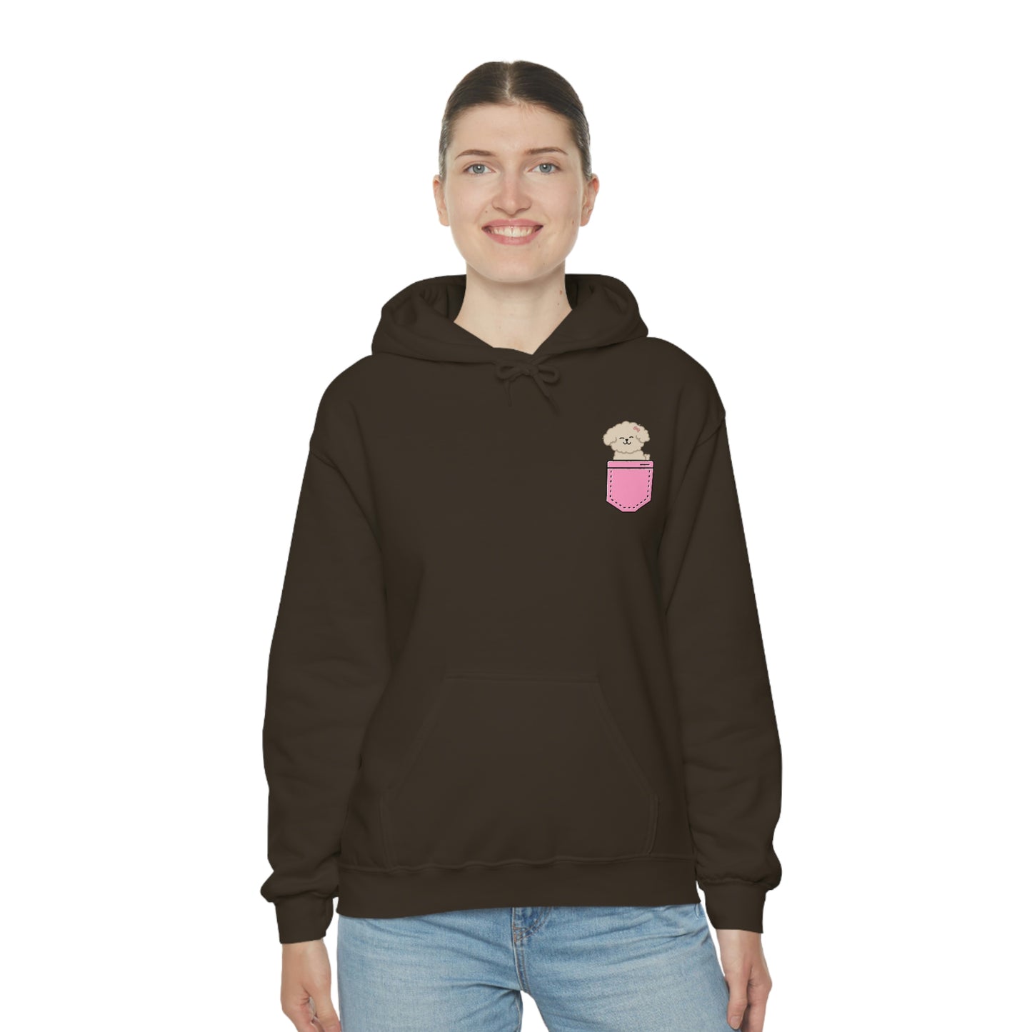 ‘Pocket Puppy’ Printed Front & Back.  Unisex Heavy Blend™ Hooded Sweatshirt