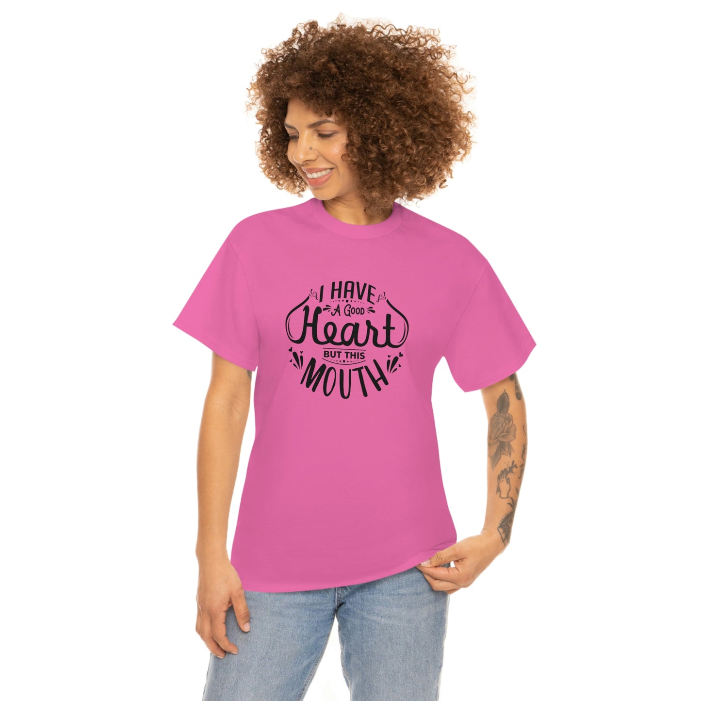 ‘I have a good heart. But this mouth’ Unisex Heavy Cotton Tee