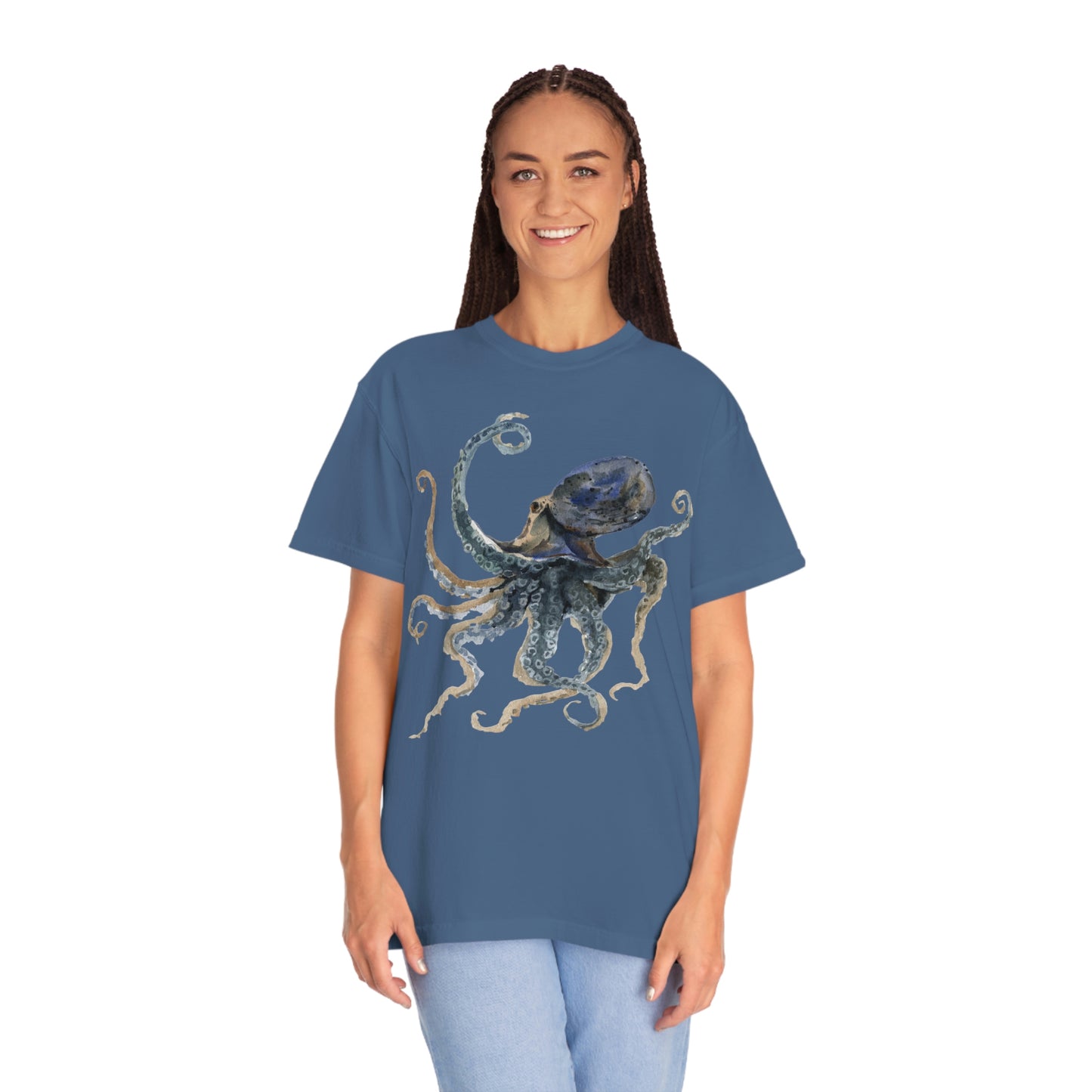 ‘Octopus’ Printed Front & Back.   Unisex Garment-Dyed T-shirt