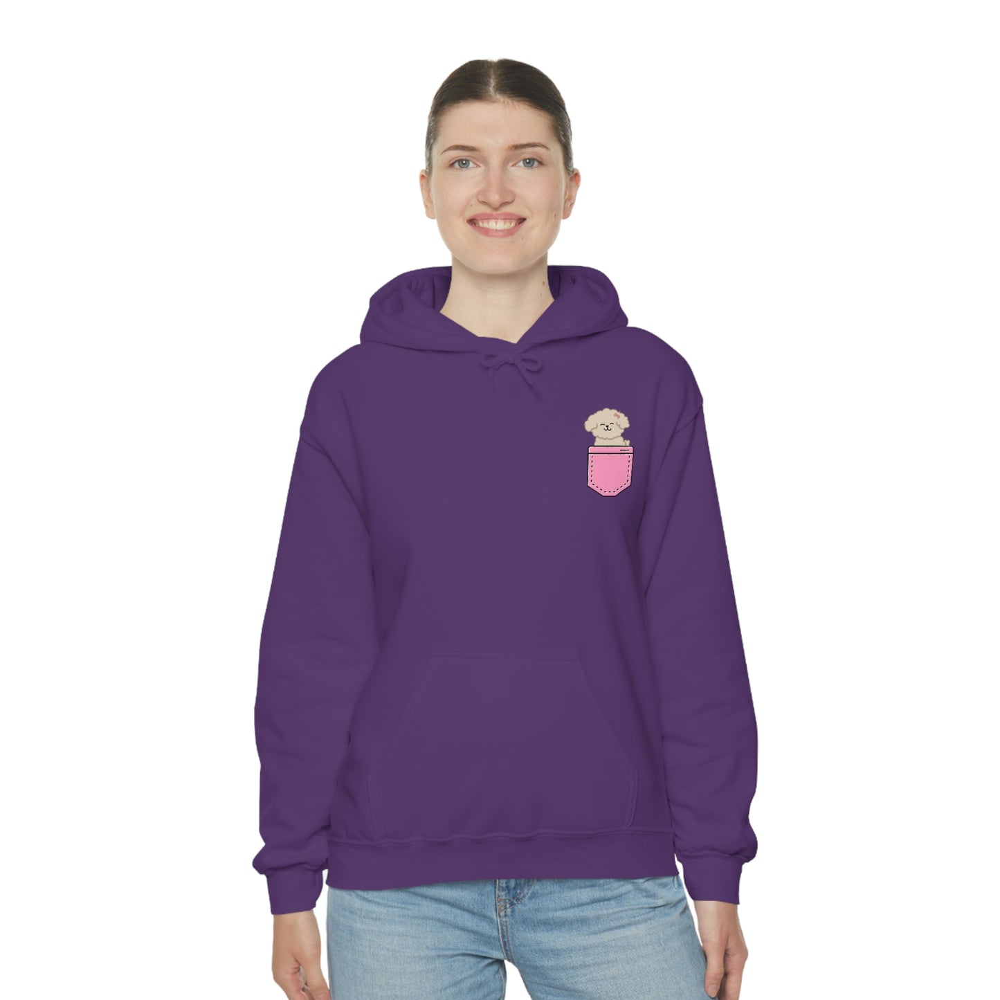 ‘Pocket Puppy’ Printed Front & Back.  Unisex Heavy Blend™ Hooded Sweatshirt