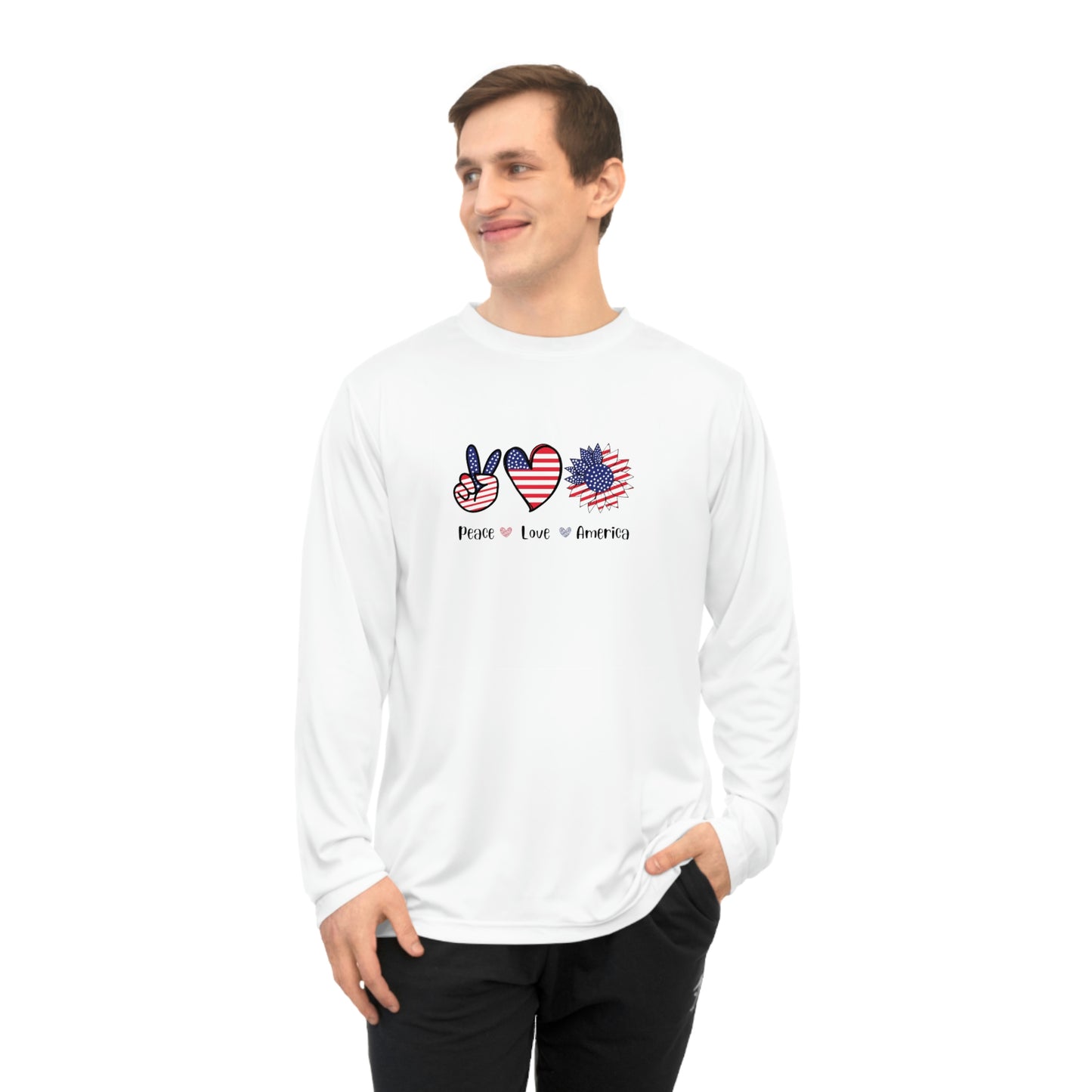 'Paz. Amar. Camiseta de manga larga unisex America' Performance