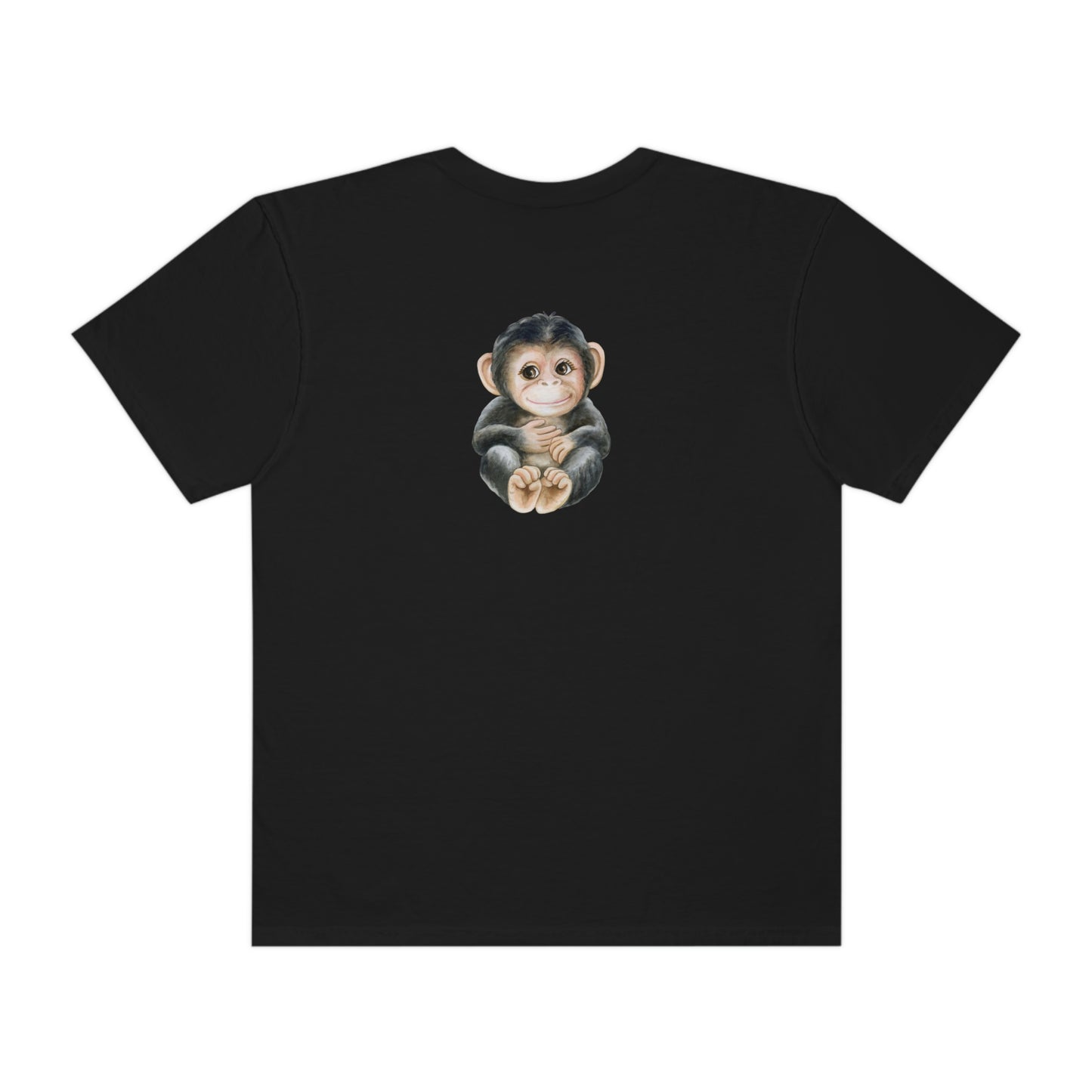 ‘Baby monkey’ Printed Front & Back.  Unisex Garment-Dyed T-shirt