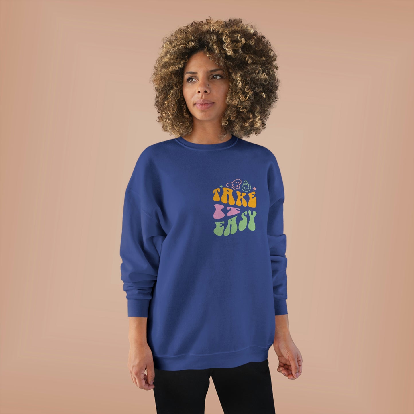 ‘Take it Easy’  PRINTED Front & Back  Unisex EcoSmart® Crewneck Sweatshirt