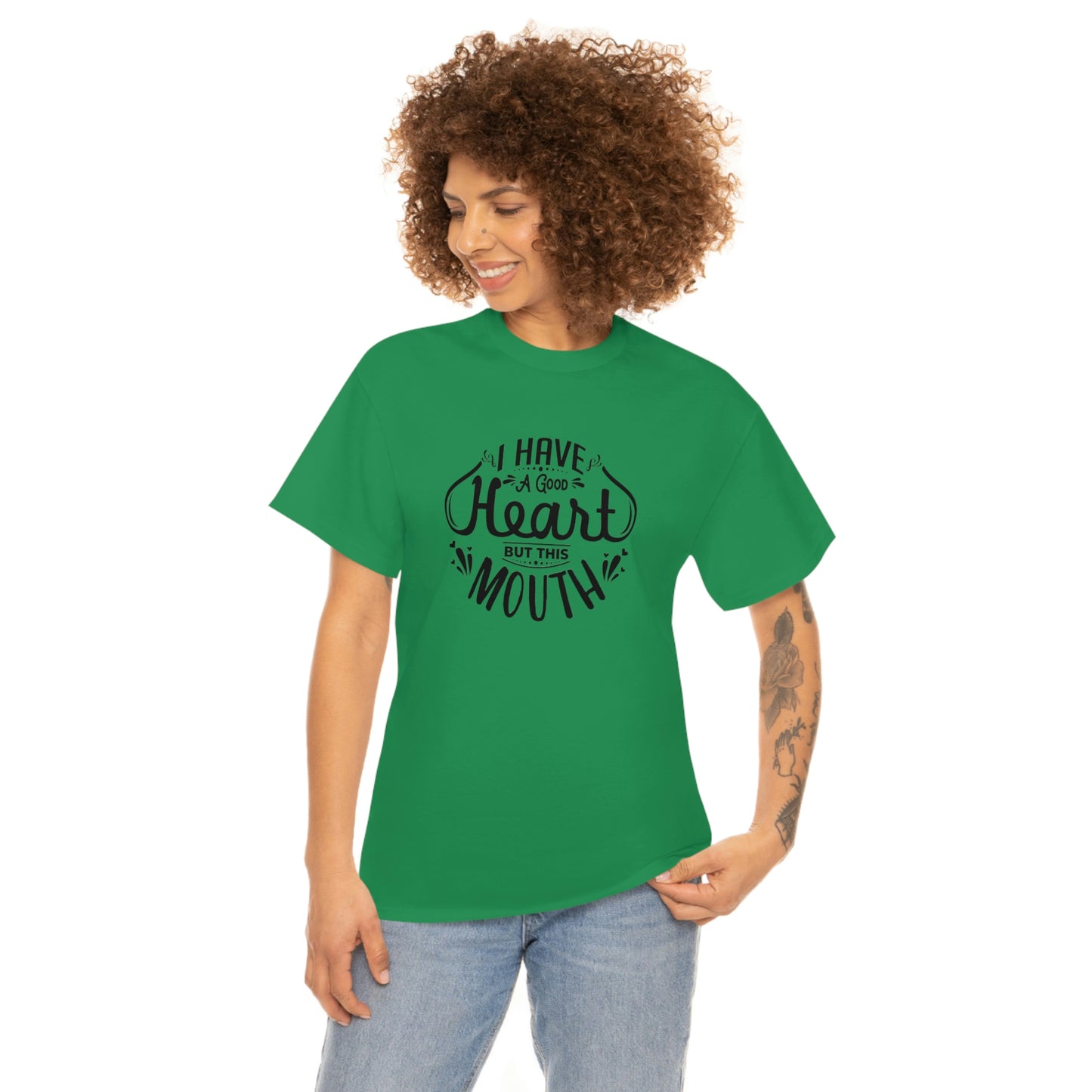 ‘I have a good heart. But this mouth’ Unisex Heavy Cotton Tee