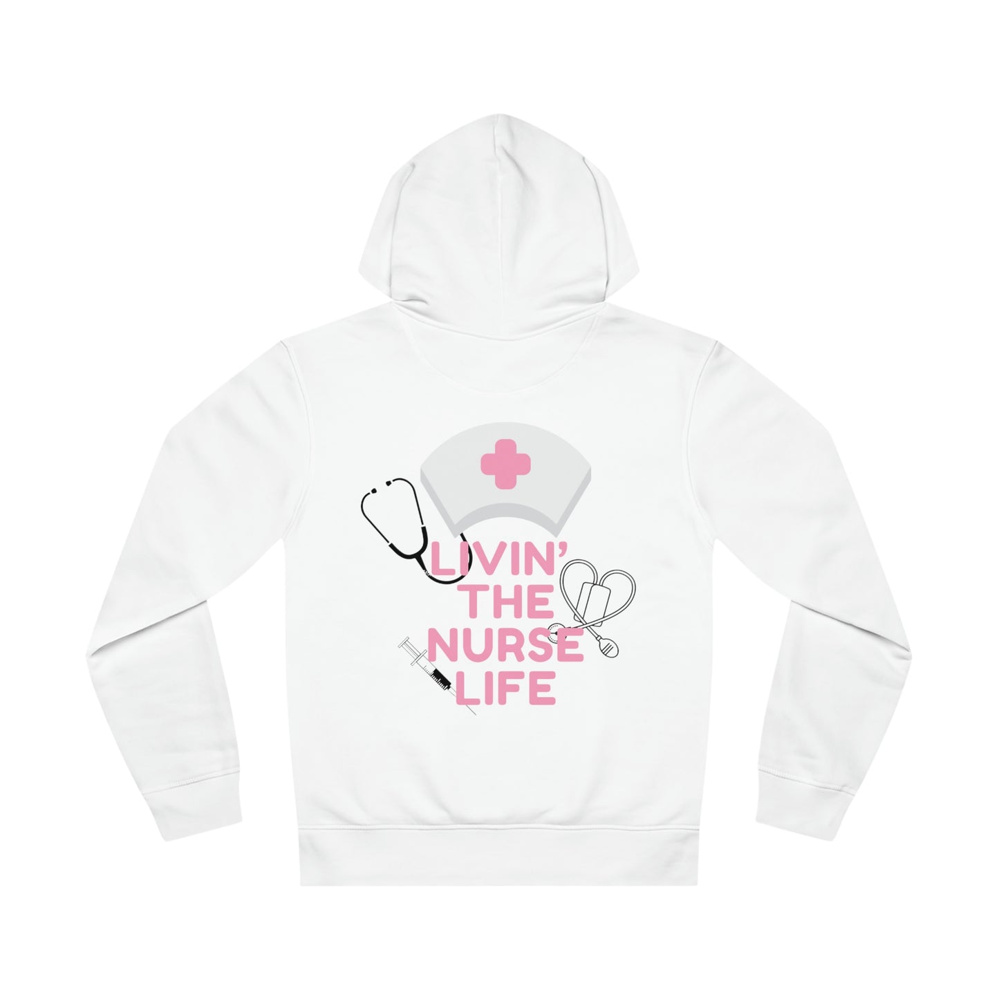 'Livin' The Nurse Life' impreso en ambos lados. Sudadera con capucha baterista unisex