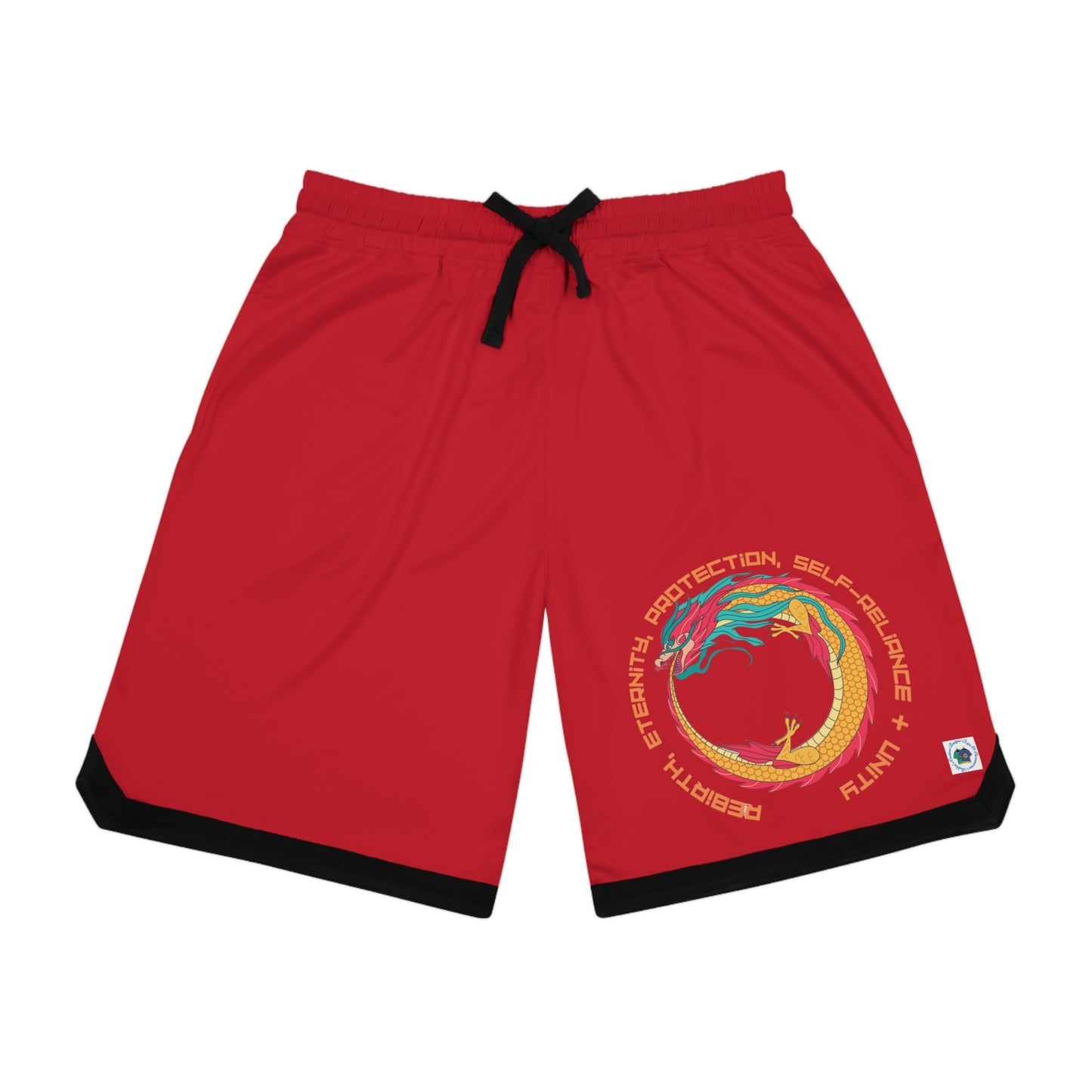 ‘The Ouroboros’ symbol of rebirth, eternity, protection, self-reliance & unity. Printed Front, Back & One sleeve. Basketball Rib Shorts (AOP)