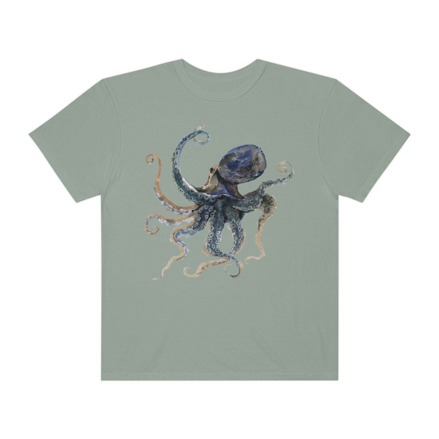 ‘Octopus’ Printed Front & Back.   Unisex Garment-Dyed T-shirt