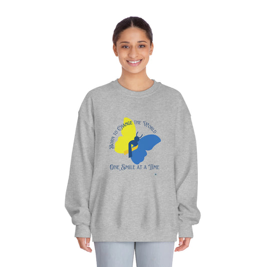 ‘Born to change the world one smile at a time’  Unisex DryBlend® Crewneck Sweatshirt