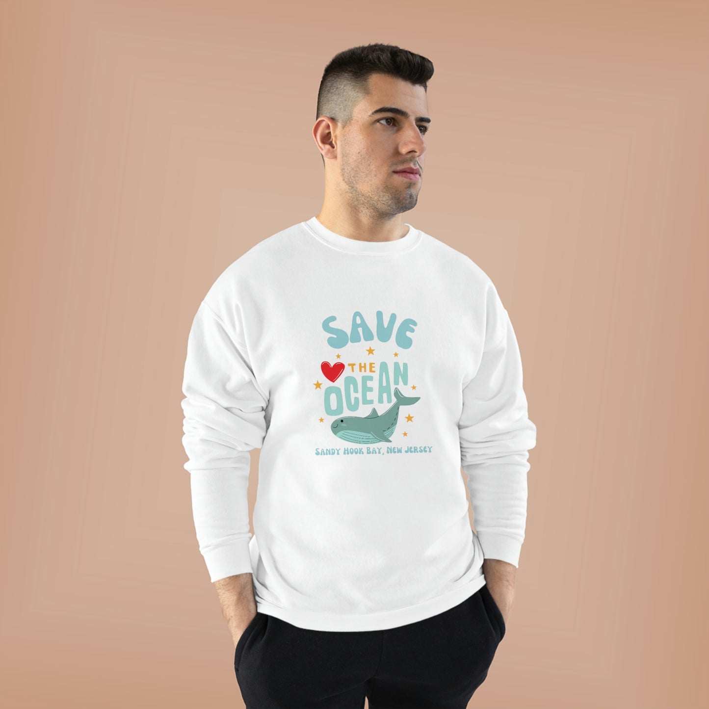 ‘Save the Ocean. Sandy Hook Bay, New Jersey’ ORIGINAL DESIGN Unisex EcoSmart® Crewneck Sweatshirt