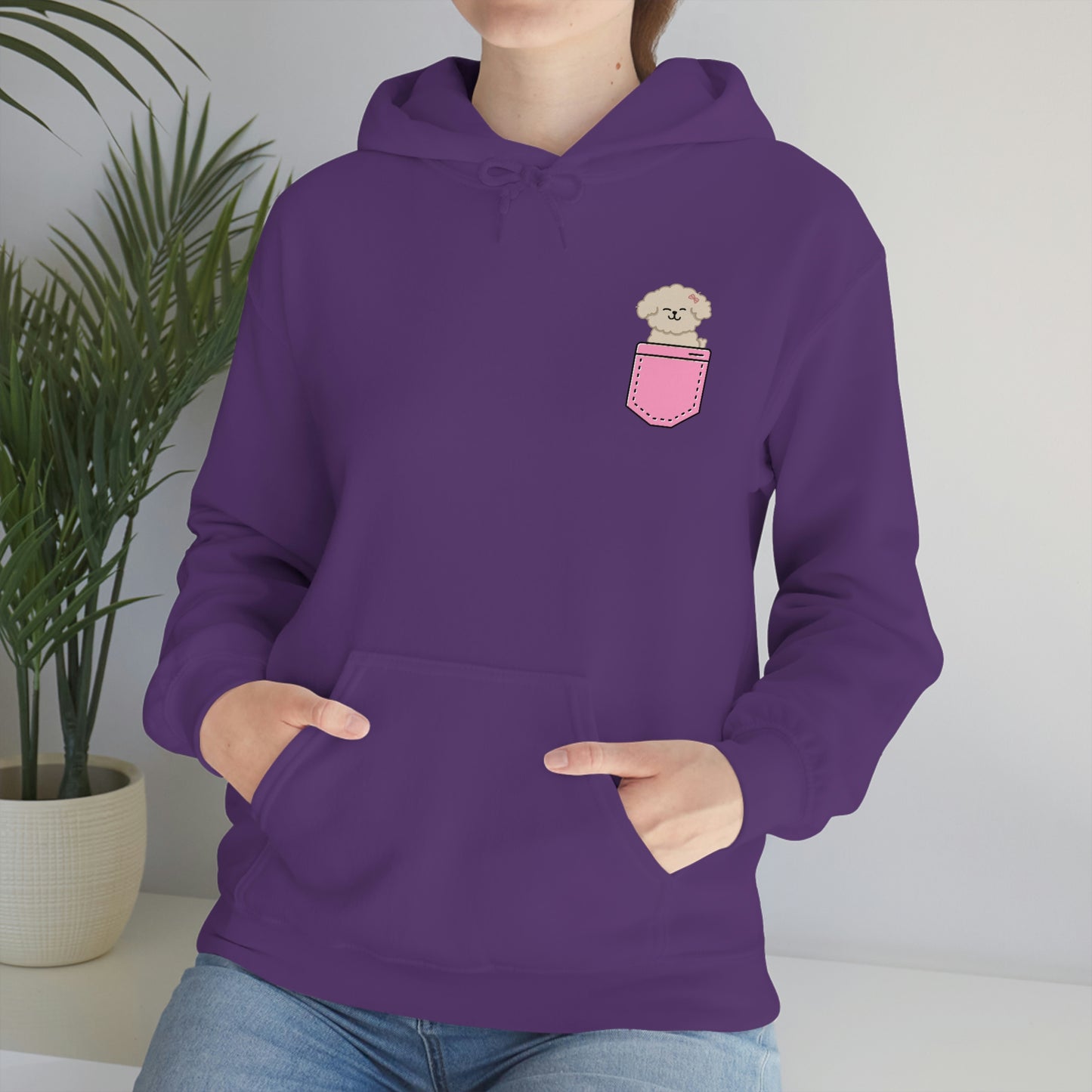 ‘Pocket Puppy’ Printed Front & Back.  Unisex Heavy Blend™ Hooded Sweatshirt