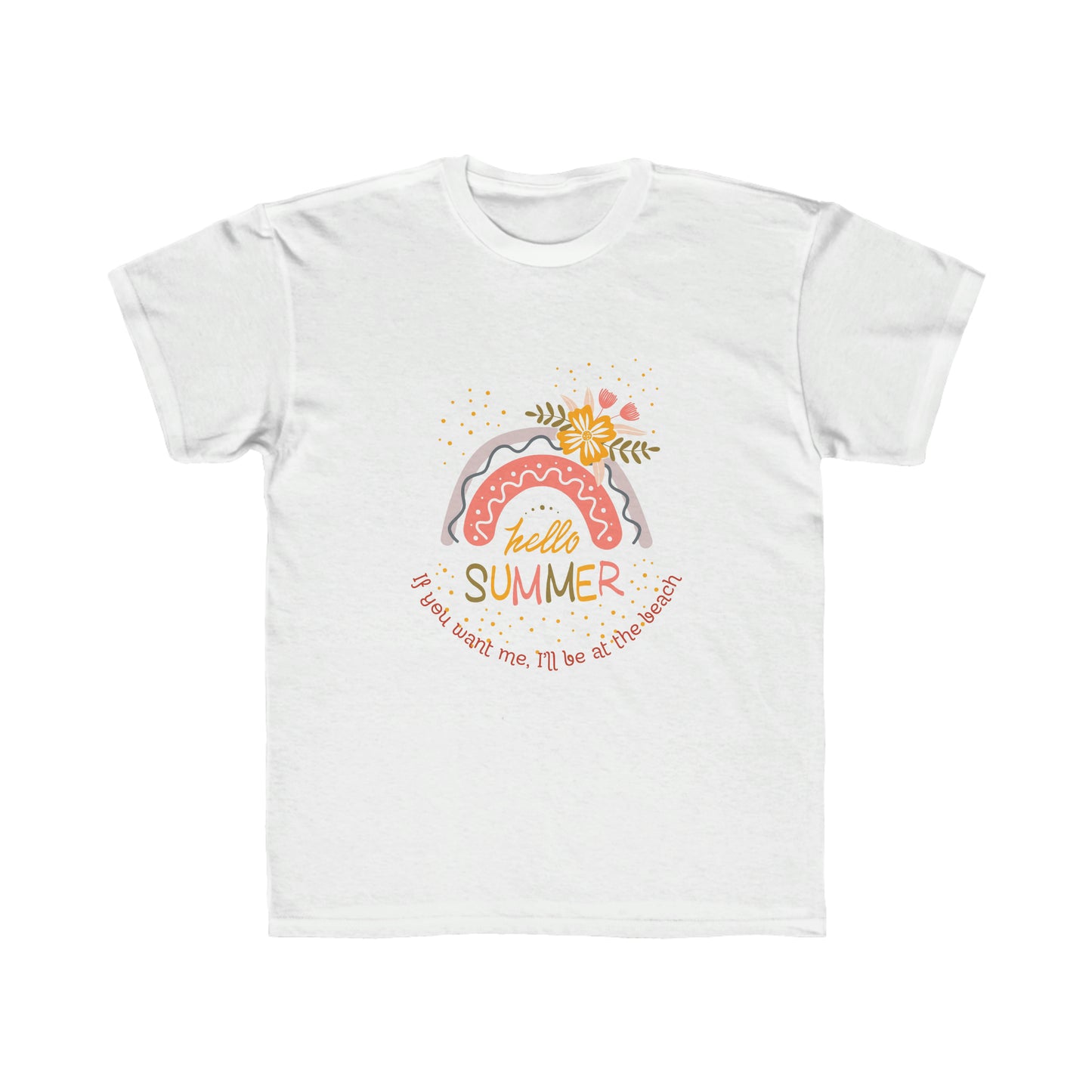 ‘If you want me, I’ll be at the beach’ Printed Front & Back. Kids Regular Fit Tee