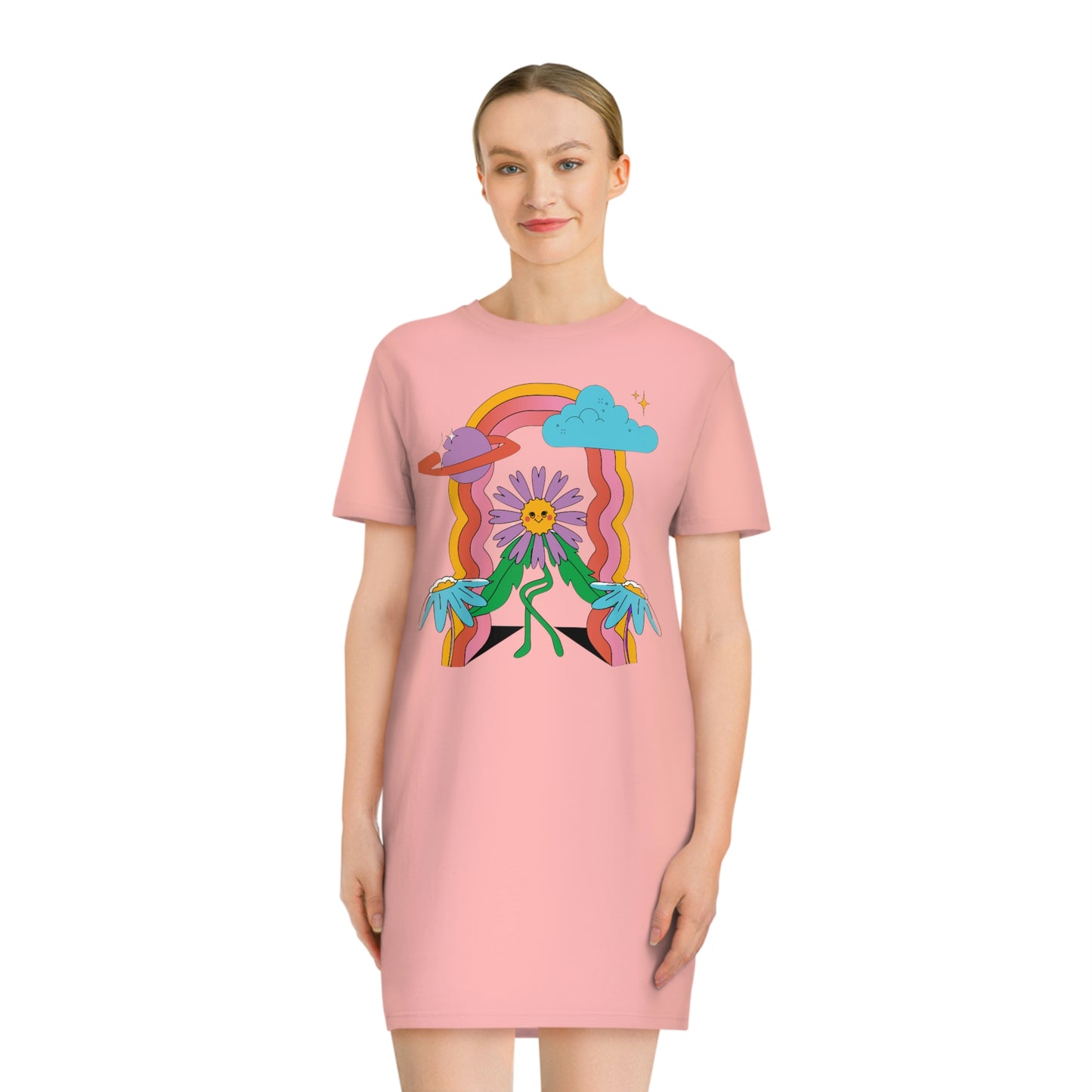 ‘Flower Power’ Printed on Both Sides. Spinner T-Shirt Dress