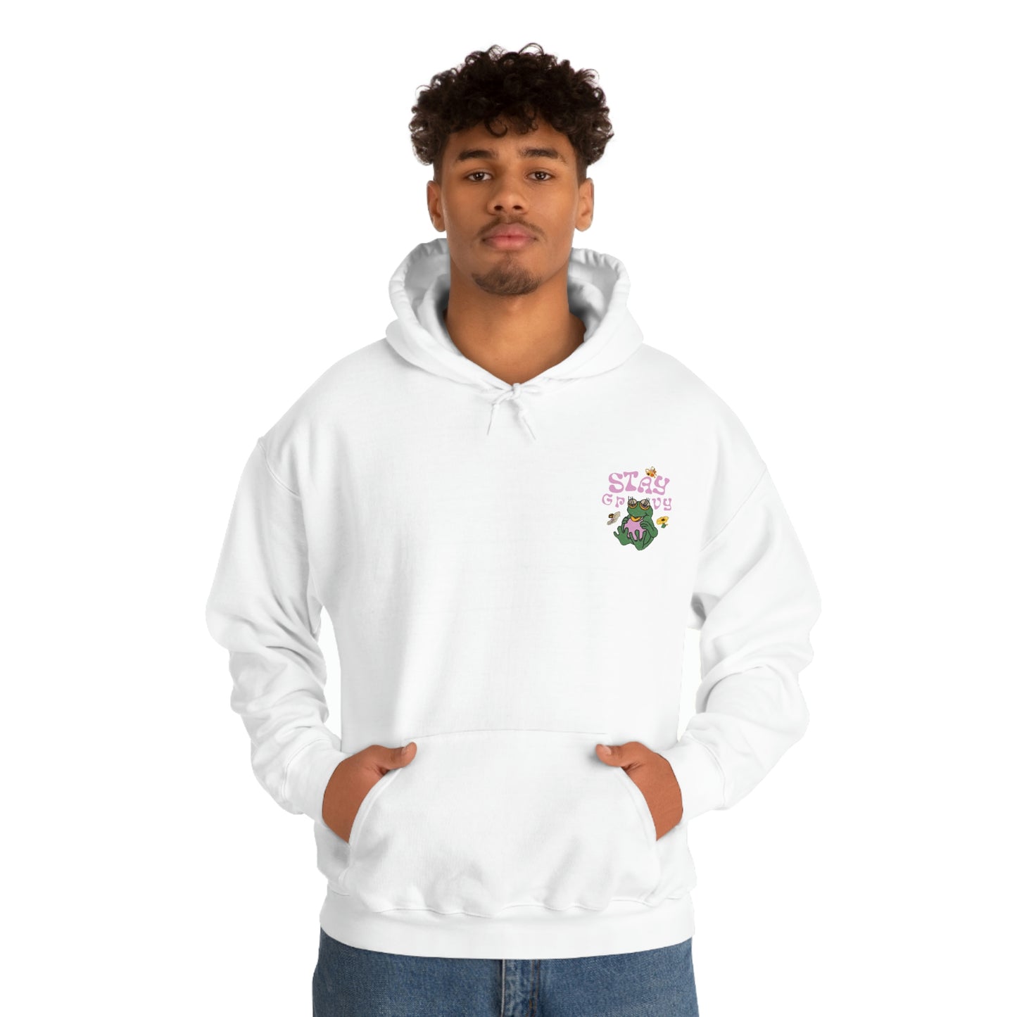 ‘Stay Groovy’ Printed on Both sides.  Unisex Heavy Blend™ Hooded Sweatshirt