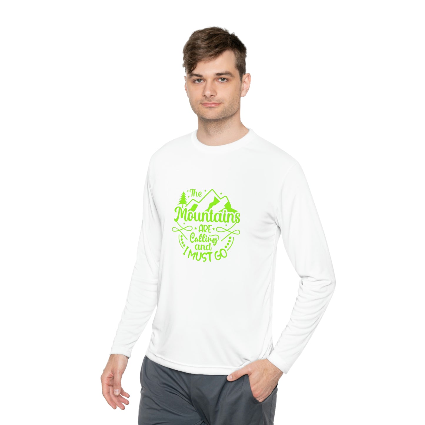 ‘The mountains are calling and I must go’  Unisex Lightweight Long Sleeve Tee