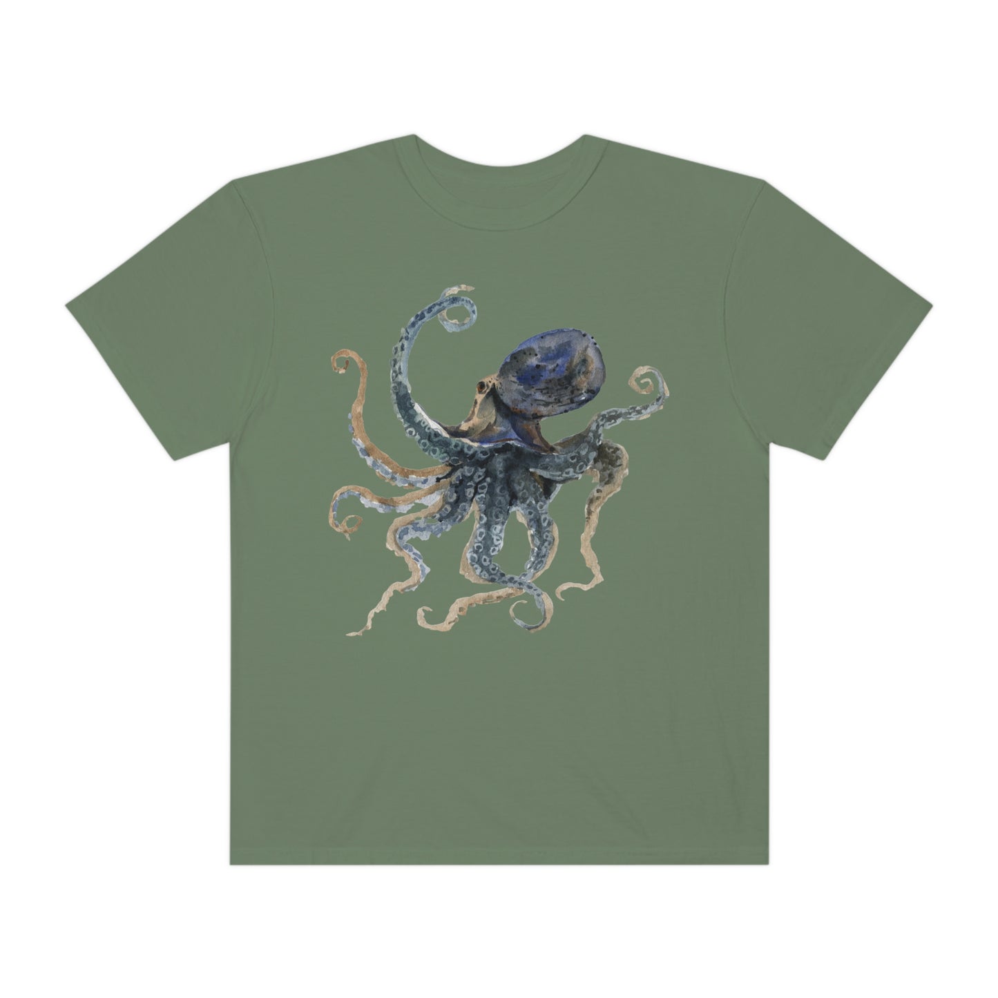 ‘Octopus’ Printed Front & Back.   Unisex Garment-Dyed T-shirt