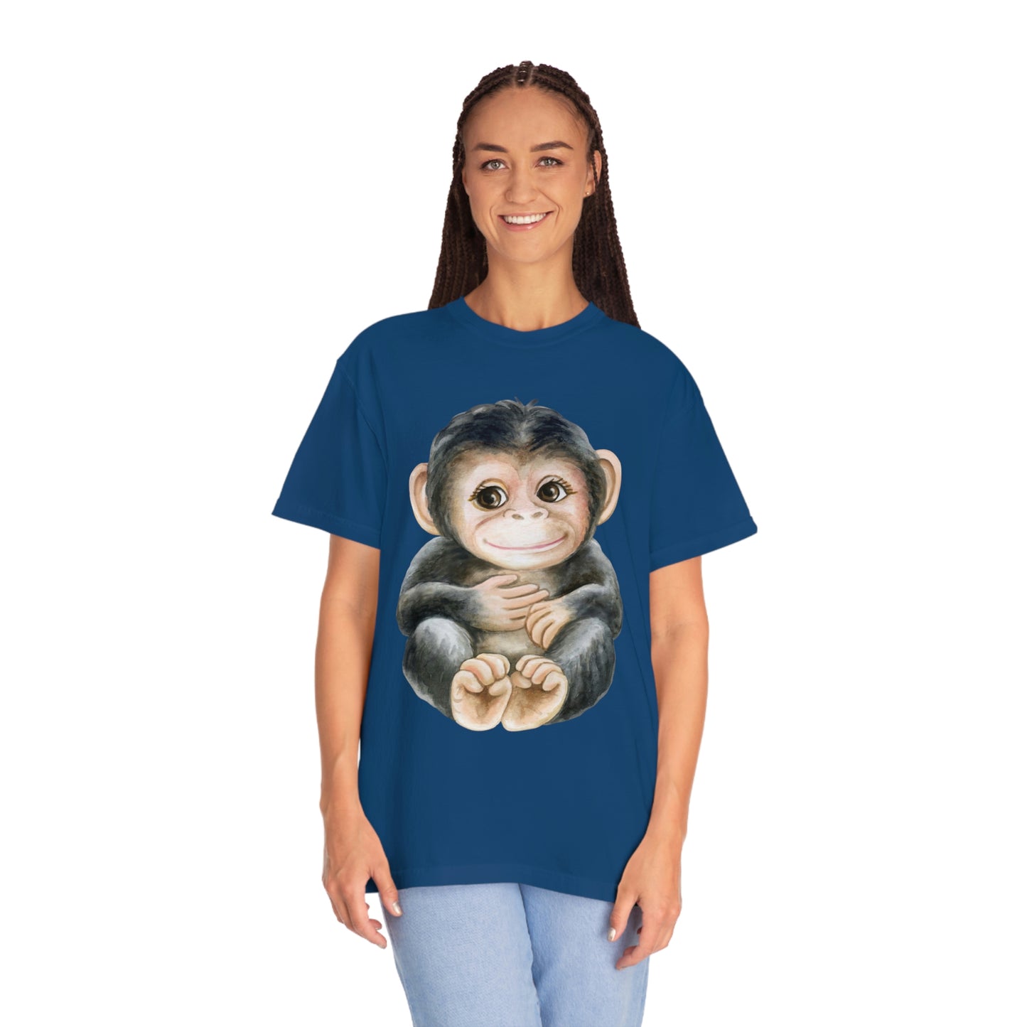 ‘Baby monkey’ Printed Front & Back.  Unisex Garment-Dyed T-shirt