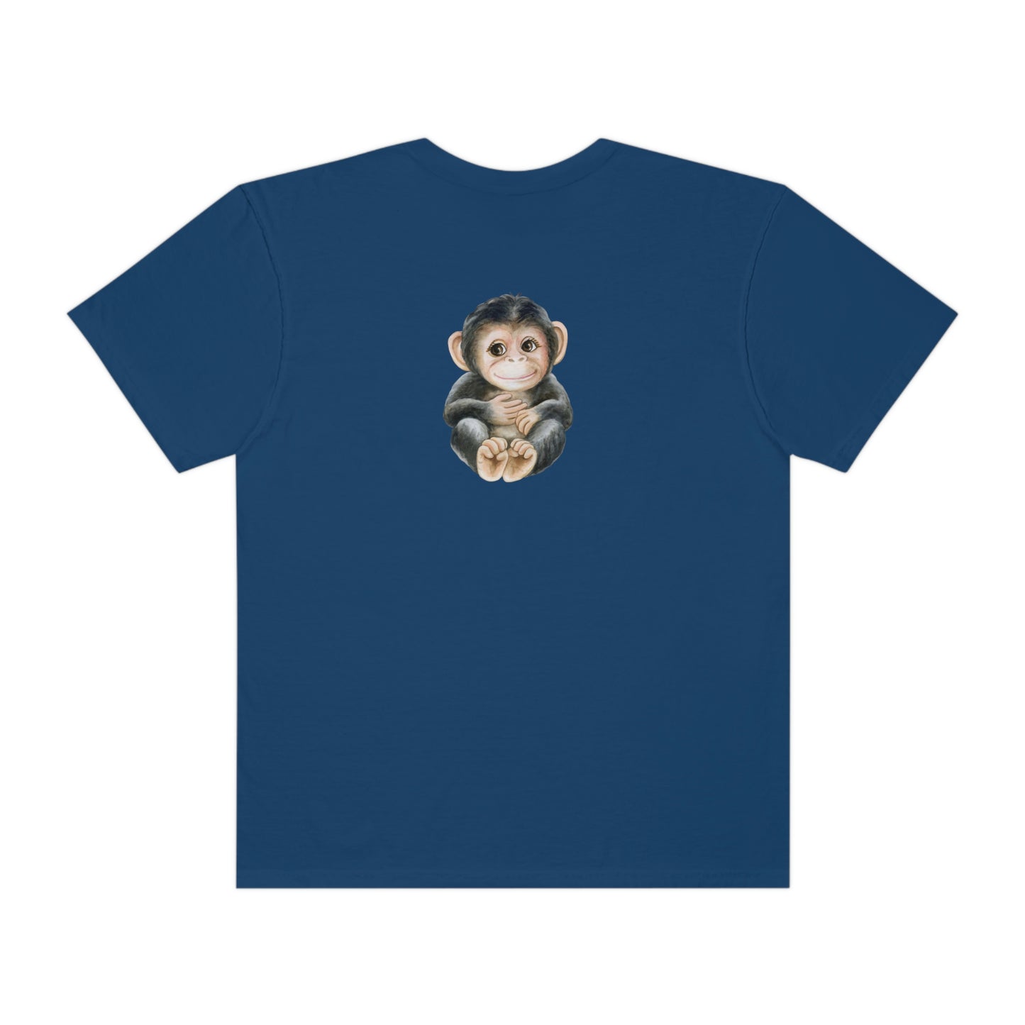 ‘Baby monkey’ Printed Front & Back.  Unisex Garment-Dyed T-shirt