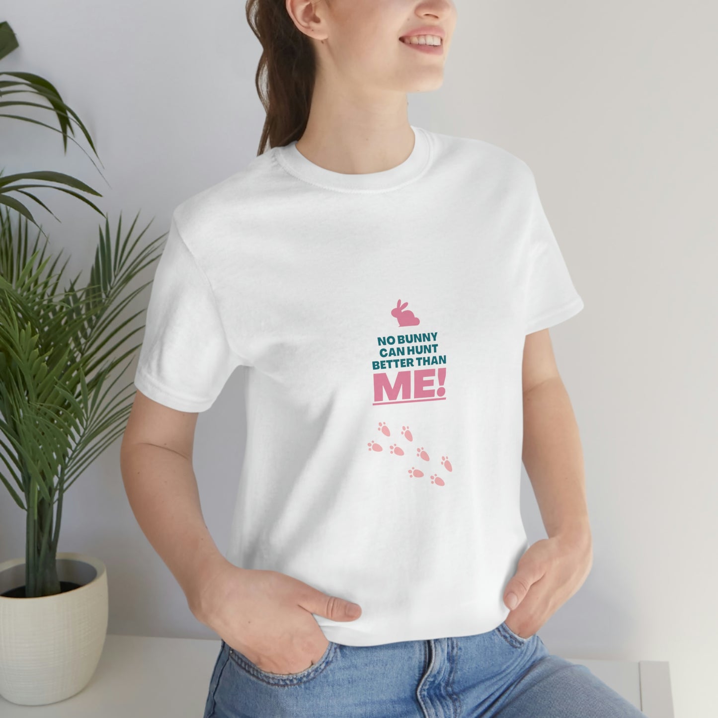 Camiseta de manga corta de jersey unisex "Ningún conejito puede cazar mejor que yo"