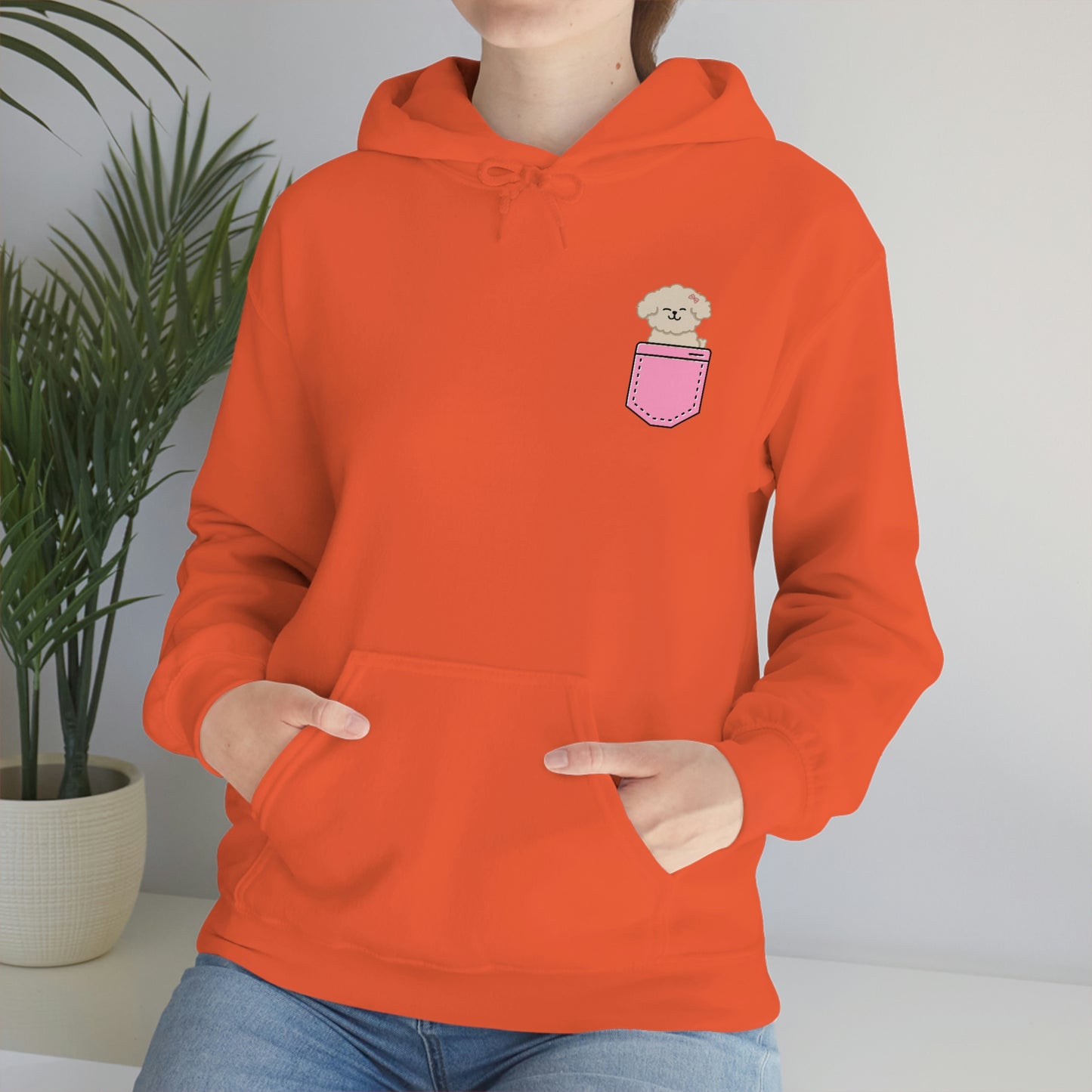 ‘Pocket Puppy’ Printed Front & Back.  Unisex Heavy Blend™ Hooded Sweatshirt