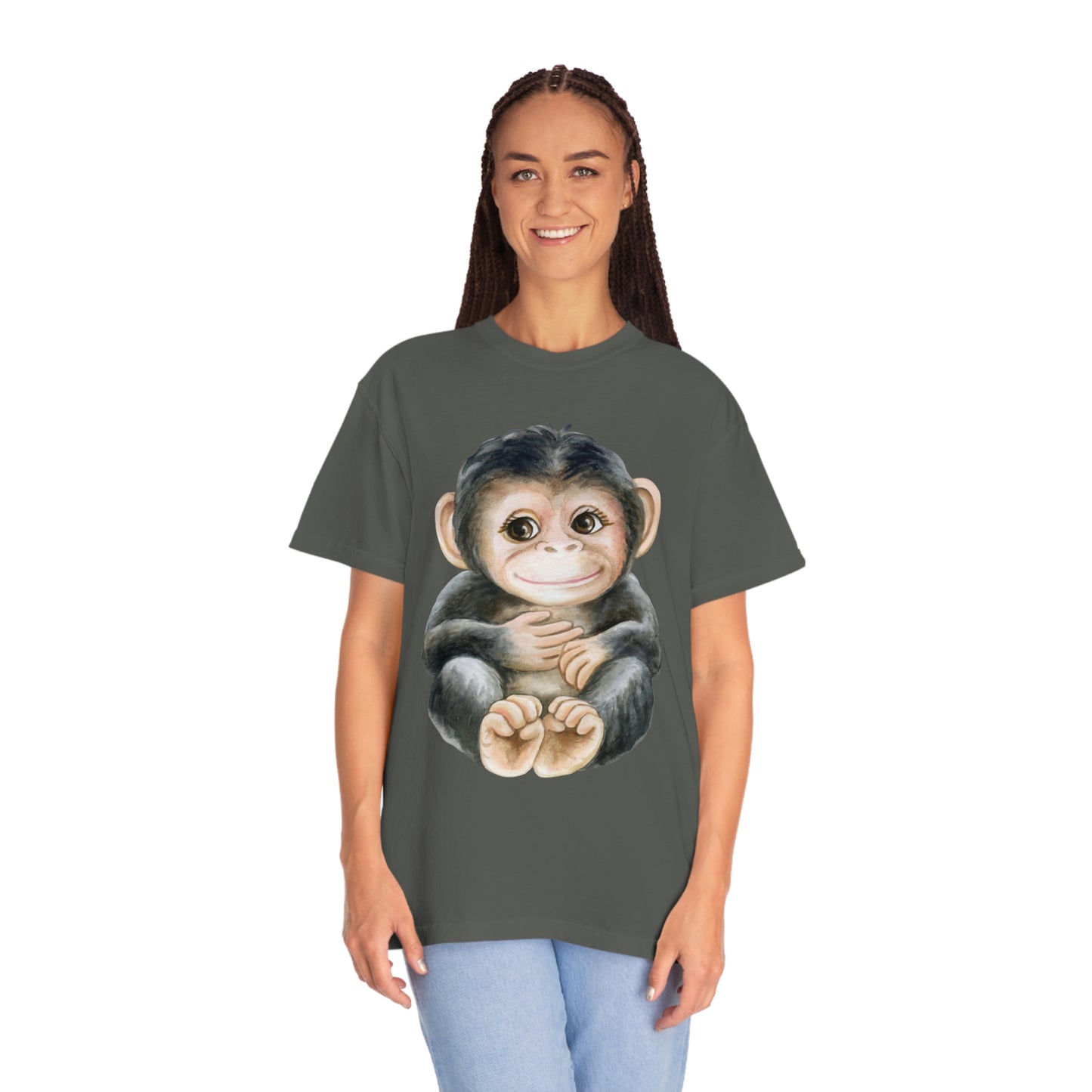 ‘Baby monkey’ Printed Front & Back.  Unisex Garment-Dyed T-shirt