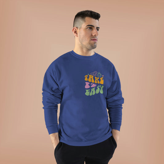 Sudadera con cuello redondo EcoSmart® unisex con estampado 'Take it Easy' en la parte delantera y trasera