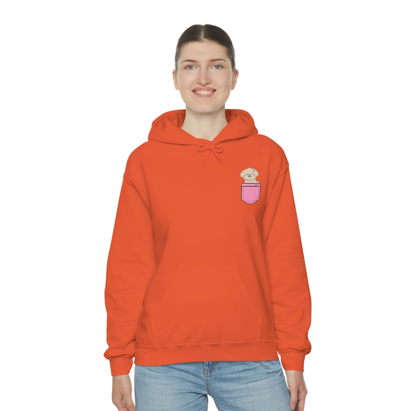 ‘Pocket Puppy’ Printed Front & Back.  Unisex Heavy Blend™ Hooded Sweatshirt