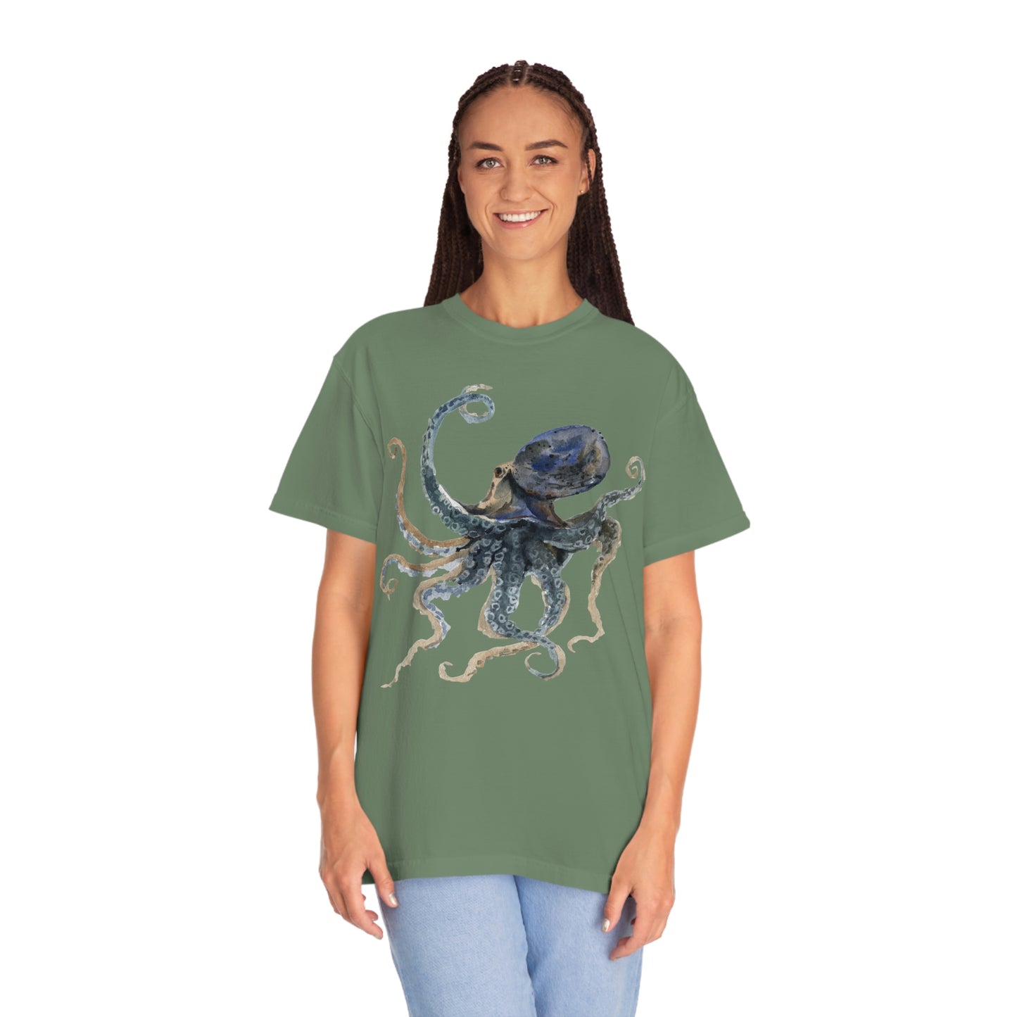 ‘Octopus’ Printed Front & Back.   Unisex Garment-Dyed T-shirt