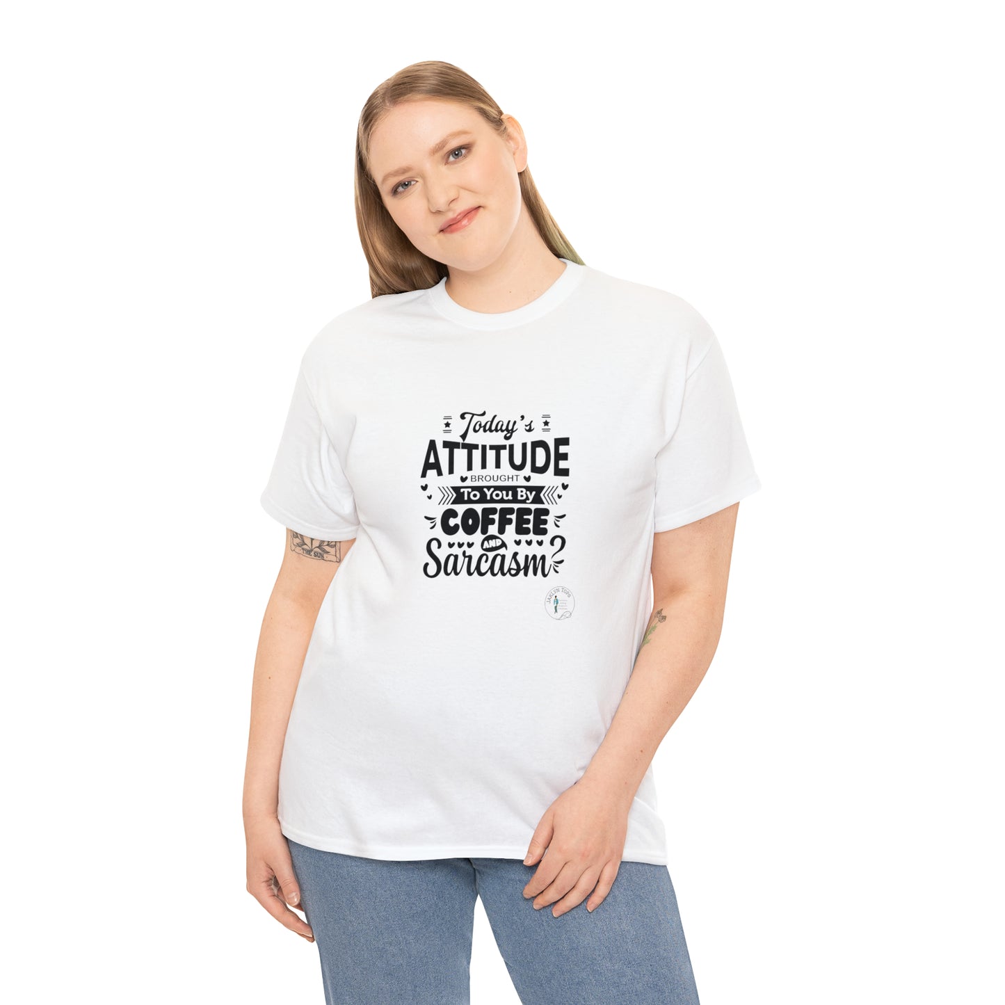 ‘Todays attitude brought to you by Coffee and Sarcasm’ Unisex Heavy Cotton Tee