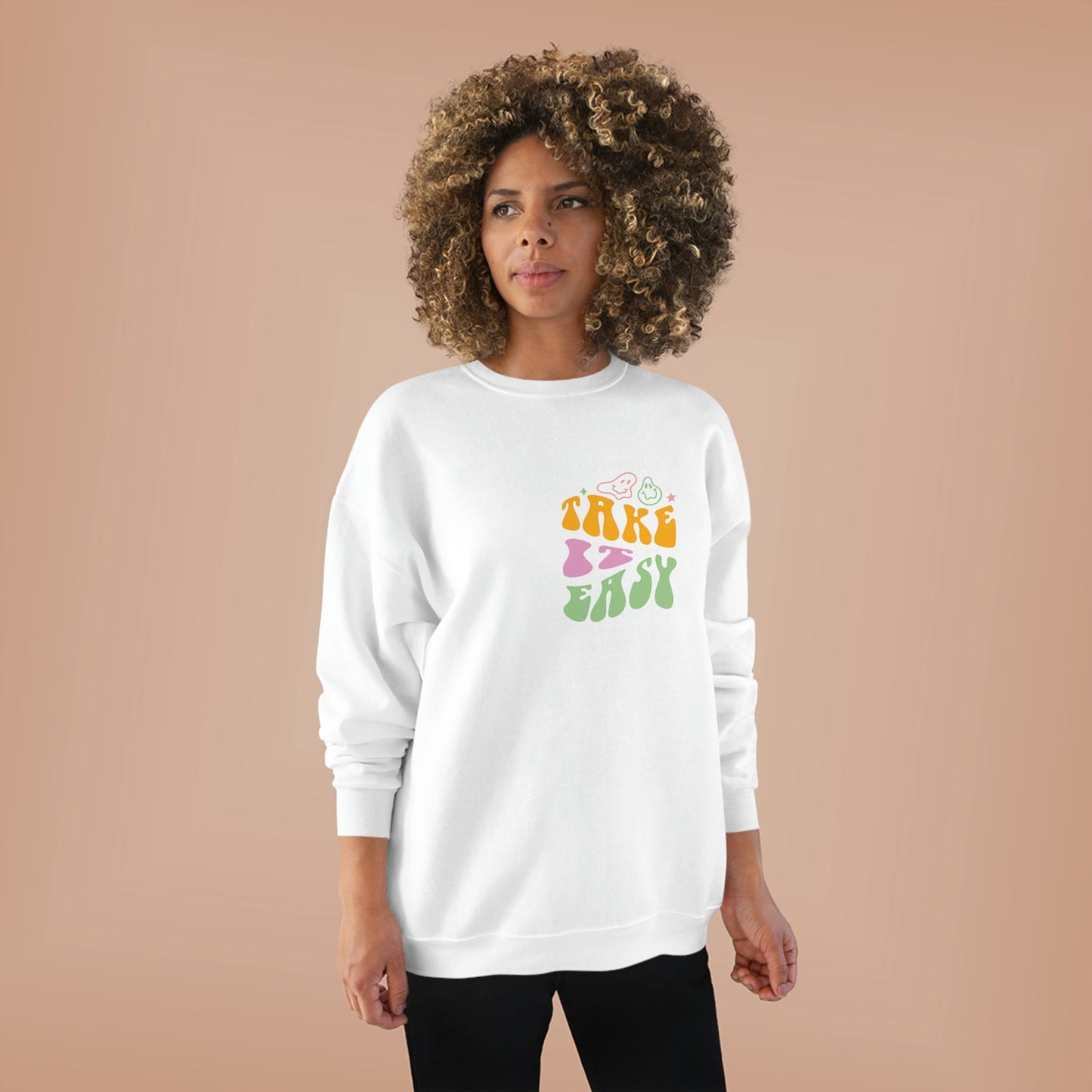 ‘Take it Easy’  PRINTED Front & Back  Unisex EcoSmart® Crewneck Sweatshirt