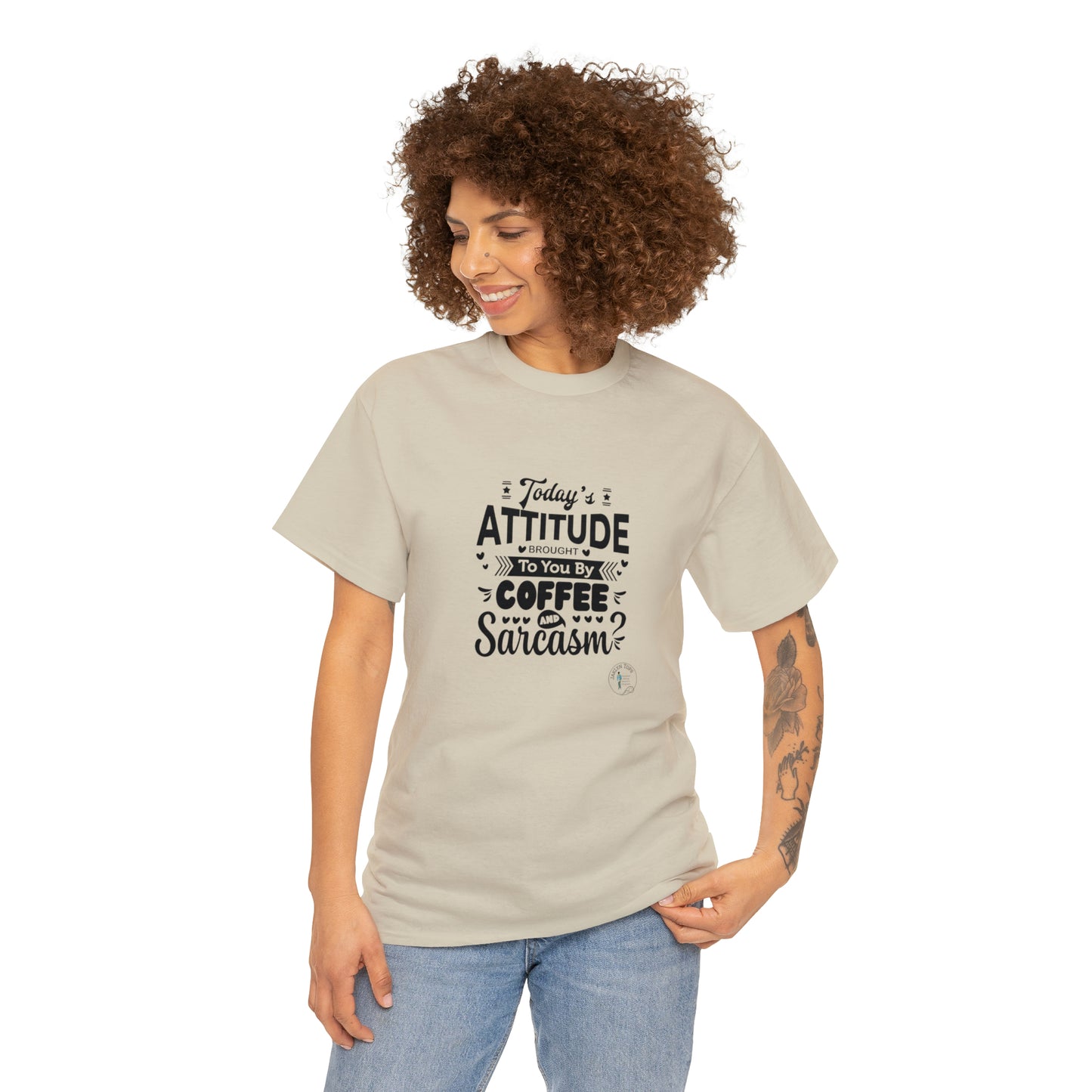 ‘Todays attitude brought to you by Coffee and Sarcasm’ Unisex Heavy Cotton Tee